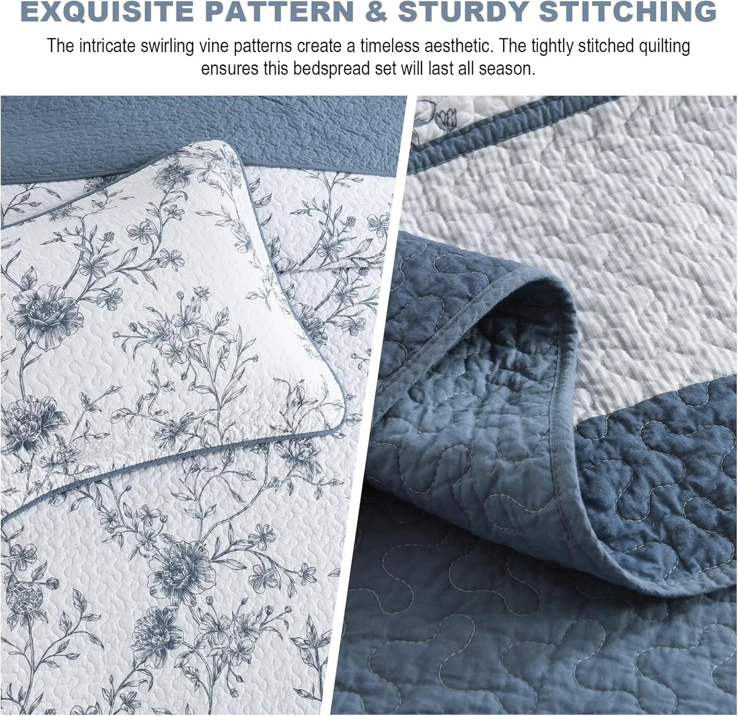 روتختی کینگ سایز بزرگ فاین استیچری 305x305 سانتی متر، لحاف طرح گل سوپر کینگ 100% پنبه ای، رو تختی دو رو، ست روتختی لحافی سبک وزن طرح خانه روستایی 3 تکه
