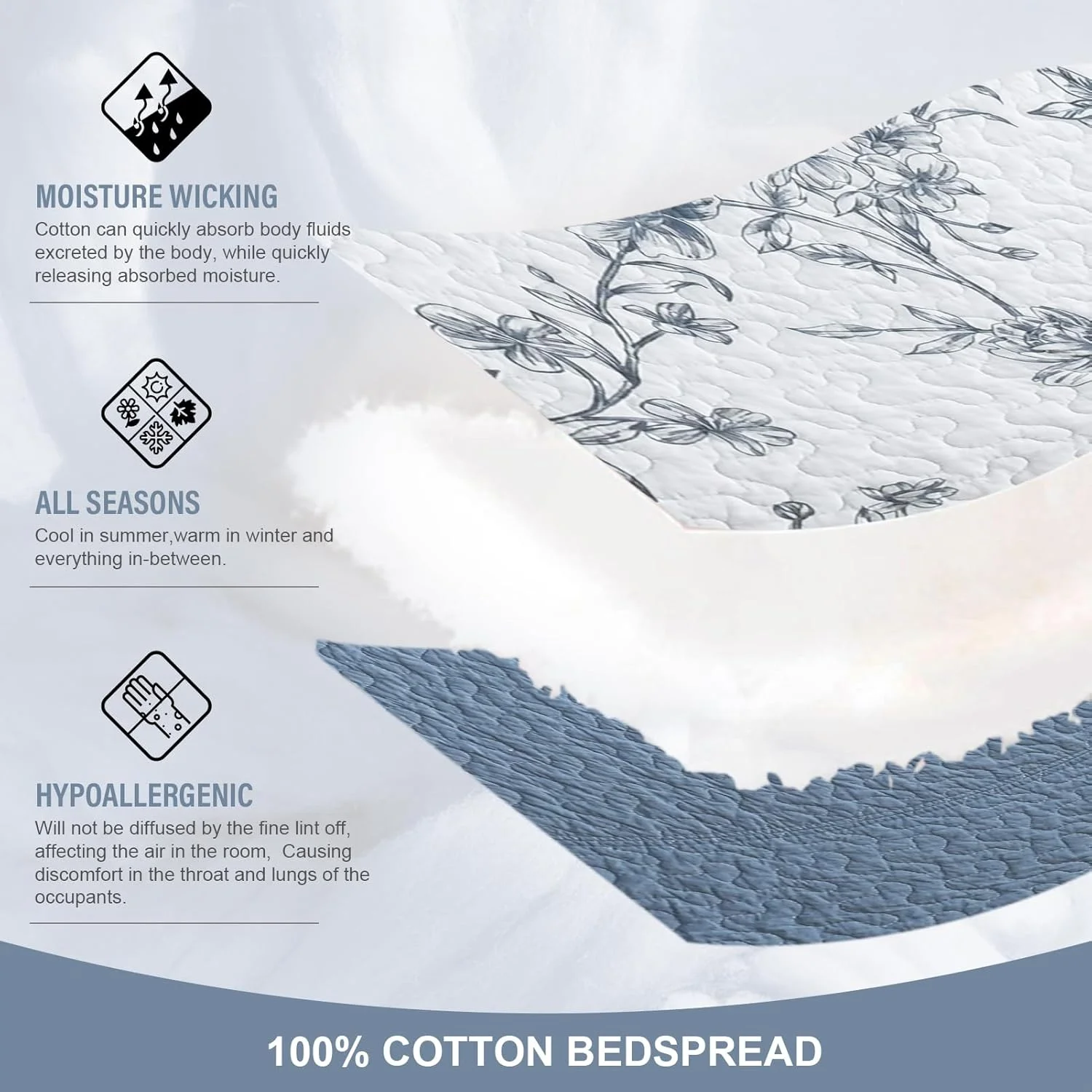 روتختی کینگ سایز بزرگ فاین استیچری 305x305 سانتی متر، لحاف طرح گل سوپر کینگ 100% پنبه ای، رو تختی دو رو، ست روتختی لحافی سبک وزن طرح خانه روستایی 3 تکه