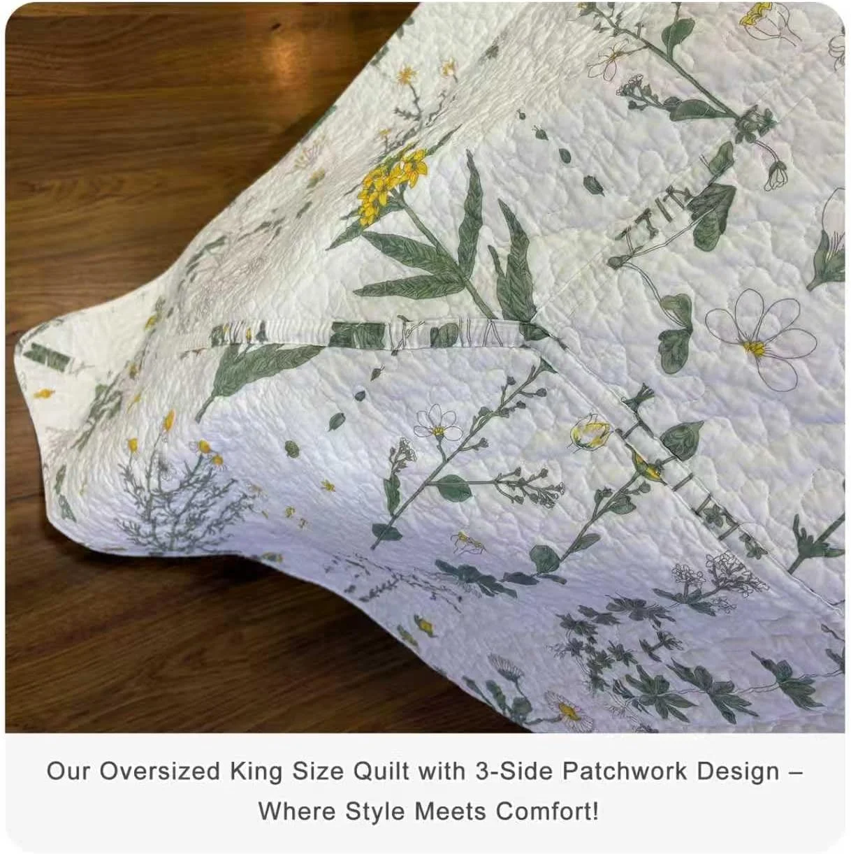 Sanracie Oversized King Bedspread 120"x120", 100% Cotton Botanical Printed Coquette Cottagecore Floral Quilt Set 3Pcs Soft Breathable Yellow Flower Green California King Bedspread for All Season Sanracie Oversized King Bedspread 120"x120", 100% Cotton Botanical Printed Coquette Cottagecore Floral Quilt Set 3Pcs Soft Breathable Yellow Flower Green California King Bedspread for All Season