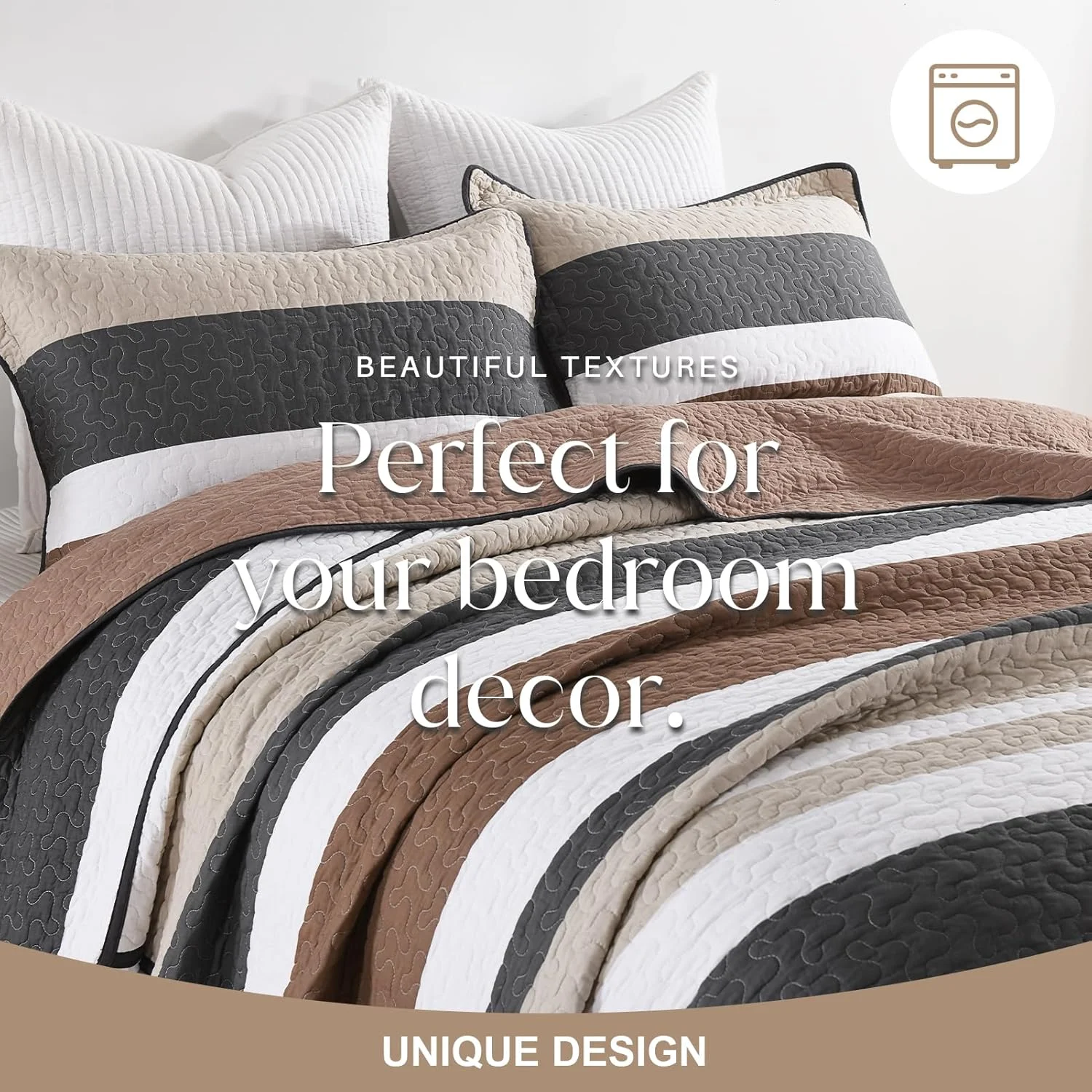 روتختی کینگ سایز بزرگ FineStichery ابعاد 325x305 سانتی متر - ست لحاف راه راه فوق العاده پهن 100% پنبه با روبالشتی، ست روتختی لحافی نرم و سبک وزن، مناسب تمام فصول، زغالی/قهوه ای/بژ روتختی کینگ سایز بزرگ FineStichery ابعاد 325x305 سانتی متر - ست لحاف راه راه فوق العاده پهن 100% پنبه با روبالشتی، ست روتختی لحافی نرم و سبک وزن، مناسب تمام فصول، زغالی/قهوه ای/بژ