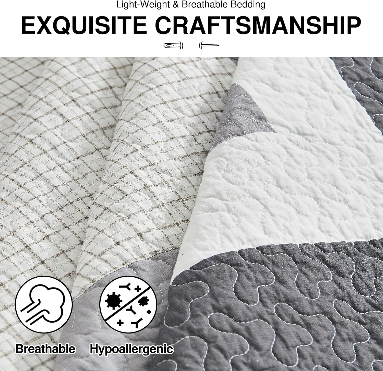 روتختی پنبه ای بسیار بزرگ DDUOXIN مناسب تخت کینگ سایز، عرض 325 سانتی متر در طول 305 سانتی متر - لحاف کالیفرنیا کینگ سبک وزن به همراه 2 روبالشتی، روتختی های دو رو طرح مزرعه، ذغالی طوسی/طوسی/قهوه ای/سفید