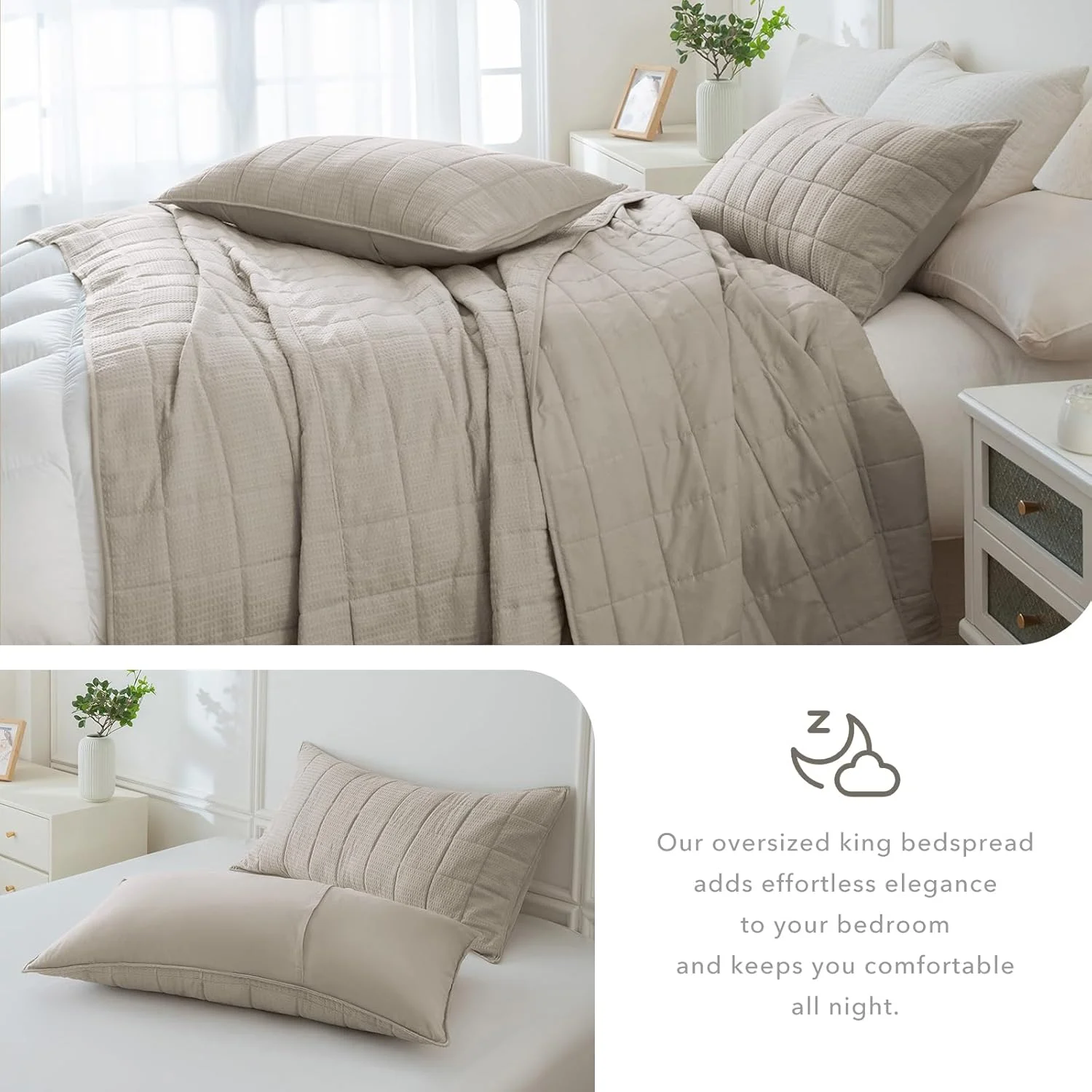 لحاف بزرگ کینگ ماساکا، 325x305 سانتی‌متر، بافت وافل خاکی تیره، روتختی بزرگ کینگ، 3 تکه، نرم، سبک وزن، مناسب تمام فصول، رو تختی بزرگ کالیفرنیا کینگ مناسب خانه های روستایی