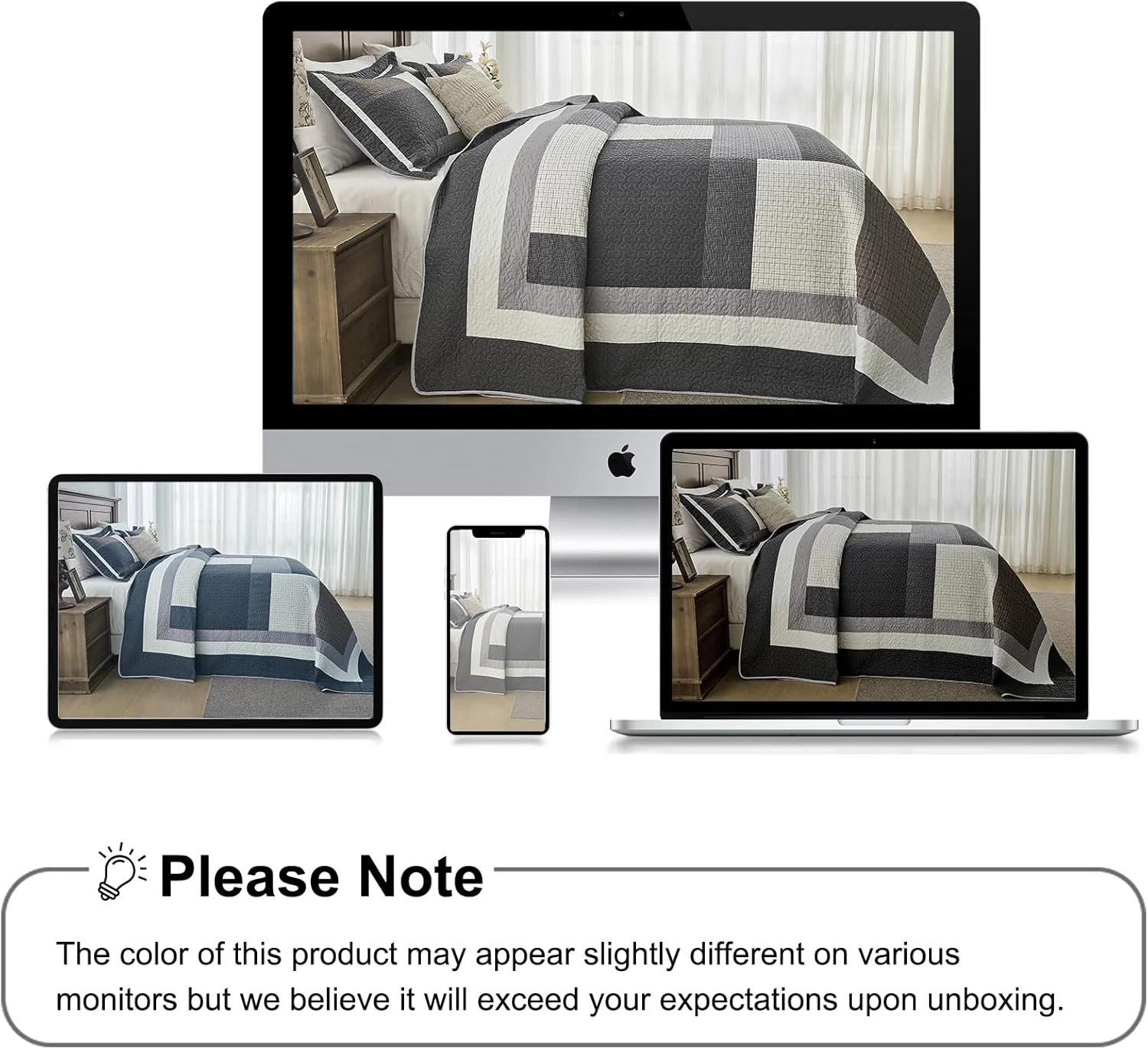 روتختی کینگ سایز بزرگ 325x305 فوق عریض - ست لحاف کالیفرنیا کینگ طرح شطرنج نامنظم مزرعه، ست روتختی سبک وزن 3 تکه، کالیفرنیا کینگ، خاکستری/سفید