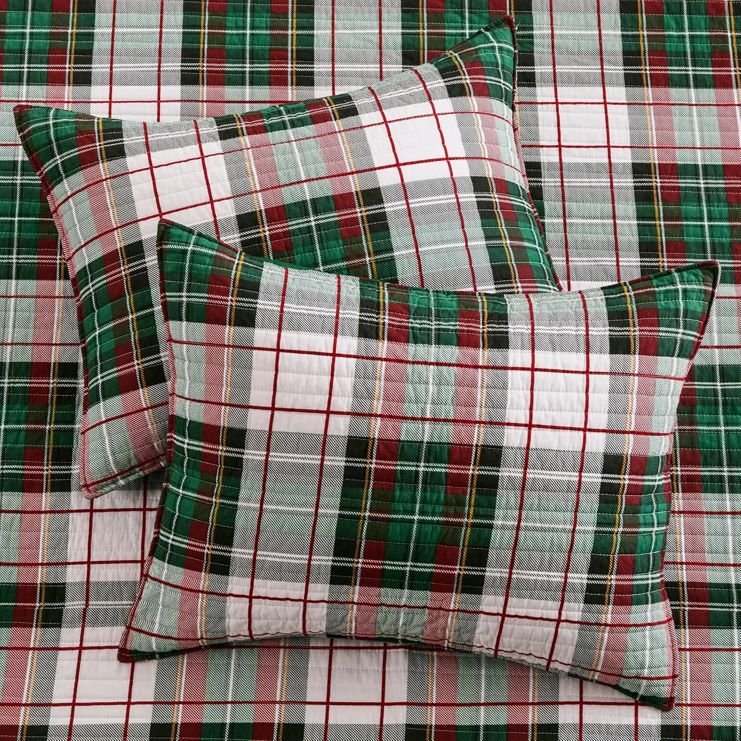 روتختی لحاف دار طرح چهارخانه اسپنسر Levtex Home - سایز کوئین (279x269 سانتی متر) - سبز قرمز سفید - دو رو - پنبه