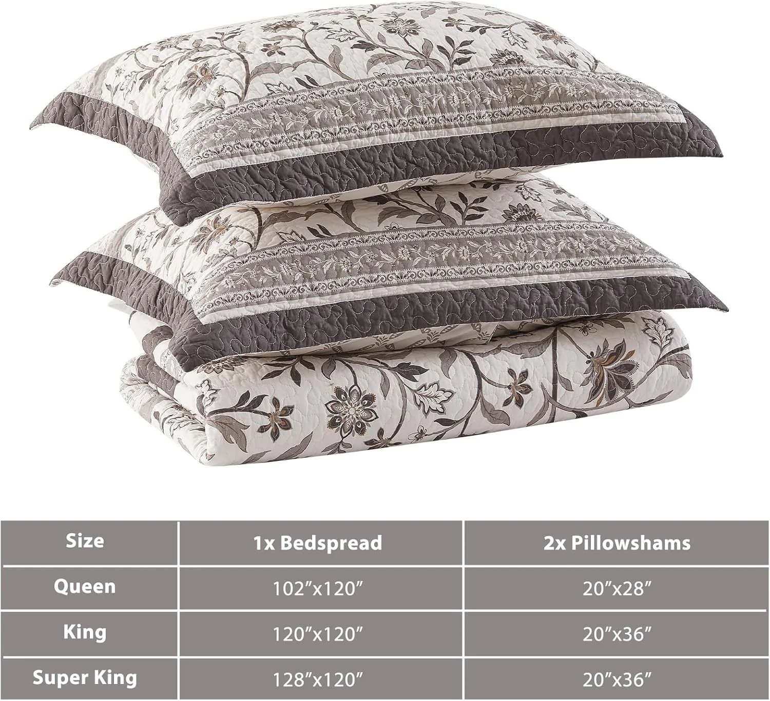 روتختی کینگ سایز بزرگ CozyStitch ابعاد 325x305 طرح راه راه گلدار، ست ملحفه بسیار بزرگ مناسب تمام فصول، روتختی سبک وزن طرح گیاهی، بژ/قهوه ای، 3 تکه