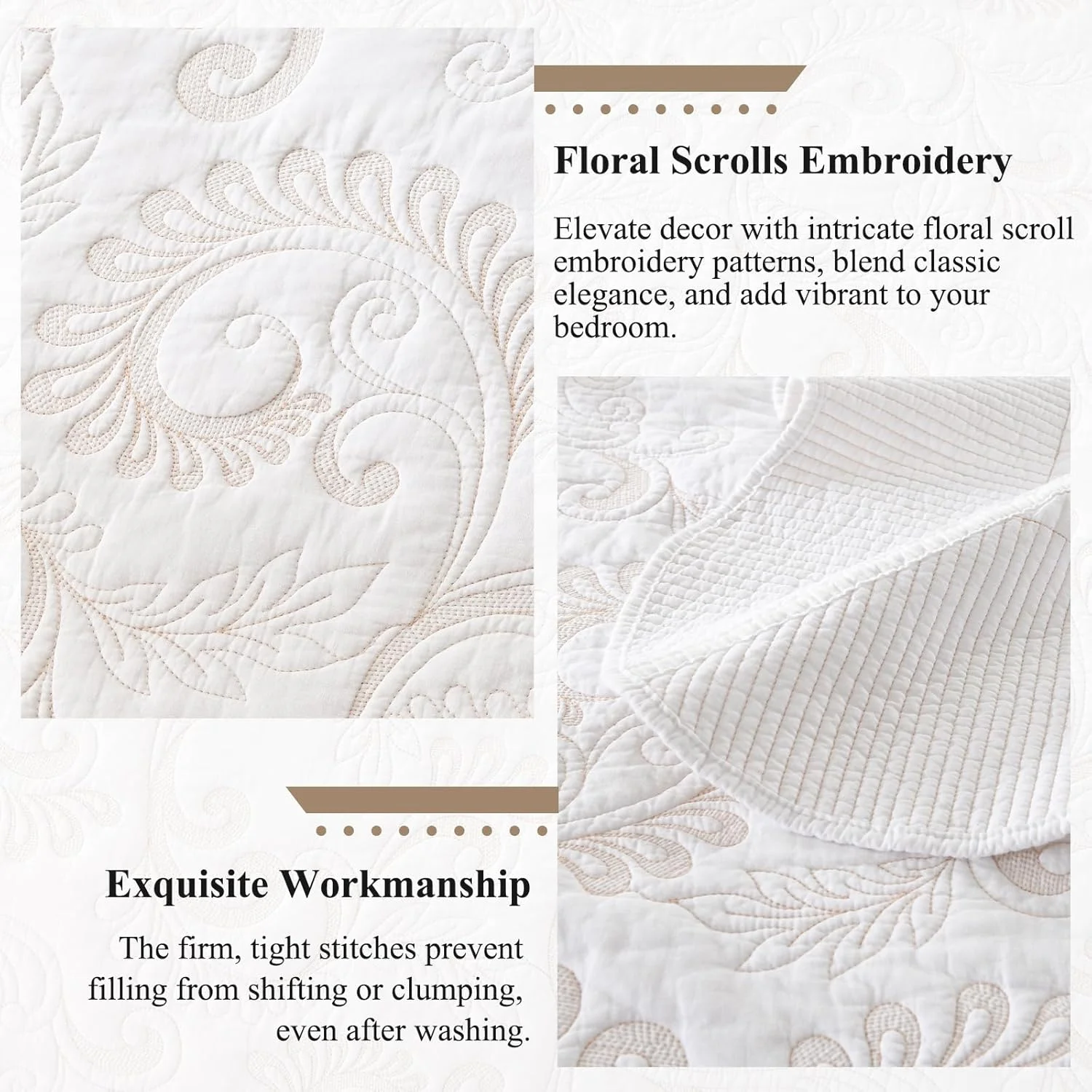 روتختی کینگ سایز بزرگ SOElinens 120x120 - گلدوزی طرح گل و بوته با لبه دالبری، ست لحاف کالیفرنیا کینگ، ست روانداز سبک و نازک 3 تکه، 100% پنبه، کالیفرنیا کینگ، بژ/سفید روتختی کینگ سایز بزرگ SOElinens 120x120 - گلدوزی طرح گل و بوته با لبه دالبری، ست لحاف کالیفرنیا کینگ، ست روانداز سبک و نازک 3 تکه، 100% پنبه، کالیفرنیا کینگ، بژ/سفید