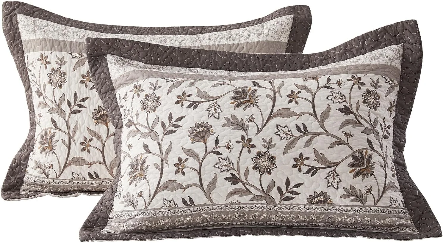 روتختی کینگ سایز بزرگ CozyStitch ابعاد 325x305 طرح راه راه گلدار، ست ملحفه بسیار بزرگ مناسب تمام فصول، روتختی سبک وزن طرح گیاهی، بژ/قهوه ای، 3 تکه