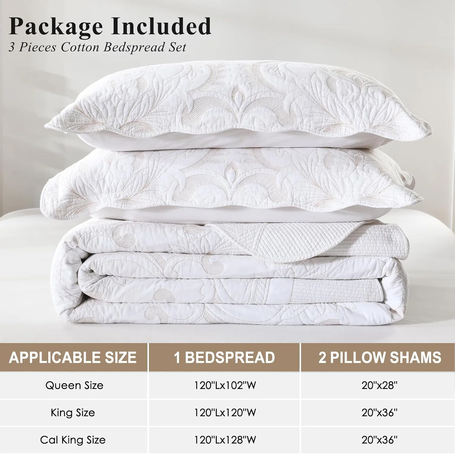 روتختی کینگ سایز بزرگ SOElinens 120x120 - گلدوزی طرح گل و بوته با لبه دالبری، ست لحاف کالیفرنیا کینگ، ست روانداز سبک و نازک 3 تکه، 100% پنبه، کالیفرنیا کینگ، بژ/سفید روتختی کینگ سایز بزرگ SOElinens 120x120 - گلدوزی طرح گل و بوته با لبه دالبری، ست لحاف کالیفرنیا کینگ، ست روانداز سبک و نازک 3 تکه، 100% پنبه، کالیفرنیا کینگ، بژ/سفید