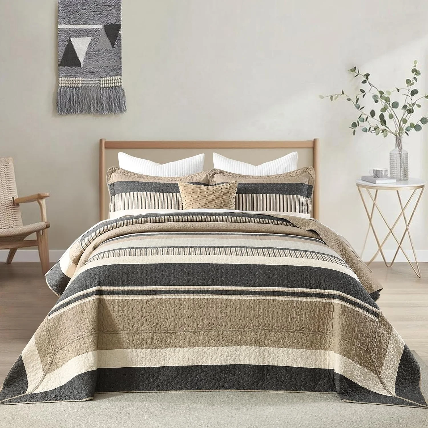 Finlonte Bedspread King Size 100% Cotton Oversized King Size Bedspreads Charcoal Brown Beige Extra Super King Quilted Bed Spread Striped Farmhouse Lightweight Soft Bedding Set for All Season, 3 Piece Finlonte Bedspread King Size 100% Cotton Oversized King Size Bedspreads Charcoal Brown Beige Extra Super King Quilted Bed Spread Striped Farmhouse Lightweight Soft Bedding Set for All Season, 3 Piece