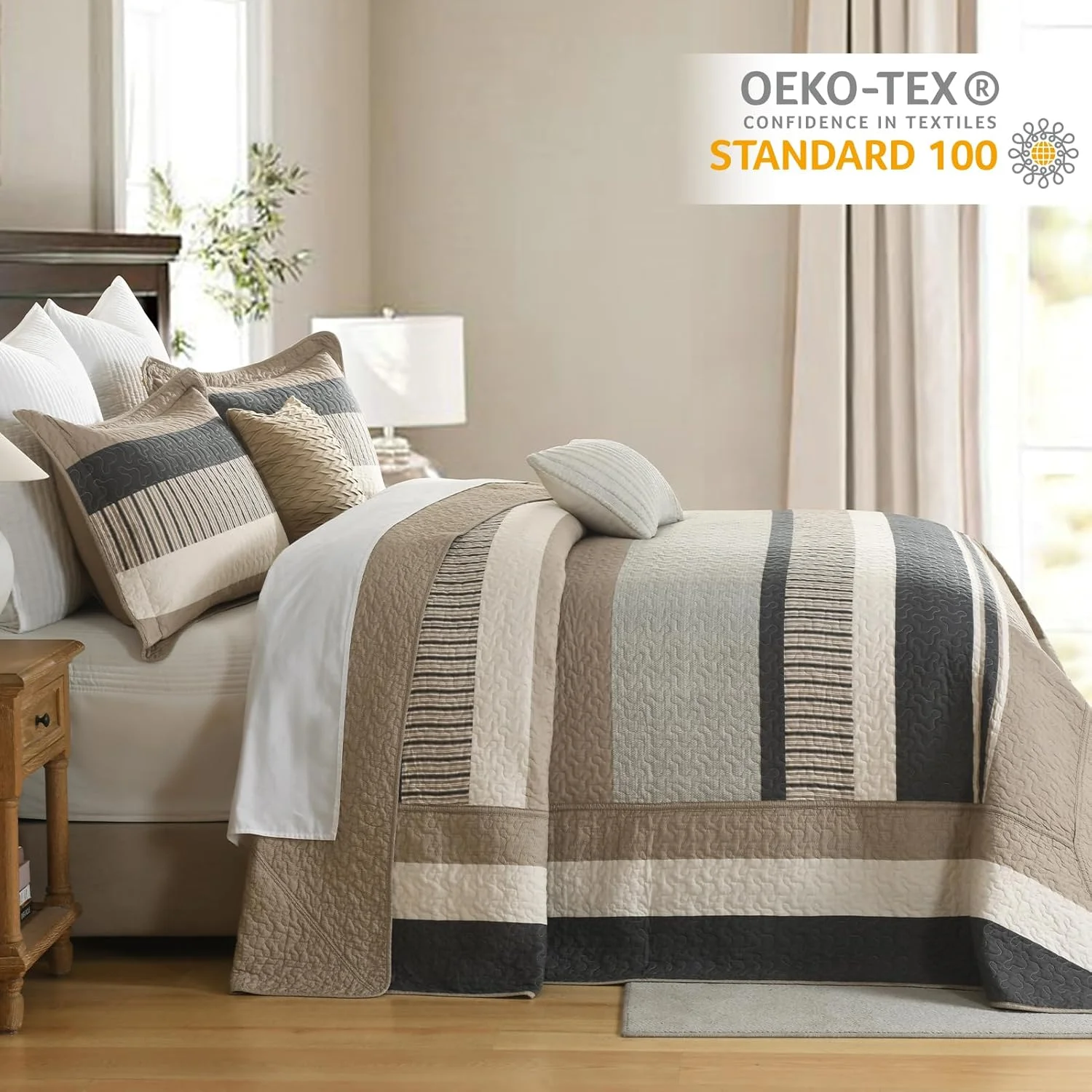 Finlonte Bedspread King Size 100% Cotton Oversized King Size Bedspreads Charcoal Brown Beige Extra Super King Quilted Bed Spread Striped Farmhouse Lightweight Soft Bedding Set for All Season, 3 Piece Finlonte Bedspread King Size 100% Cotton Oversized King Size Bedspreads Charcoal Brown Beige Extra Super King Quilted Bed Spread Striped Farmhouse Lightweight Soft Bedding Set for All Season, 3 Piece