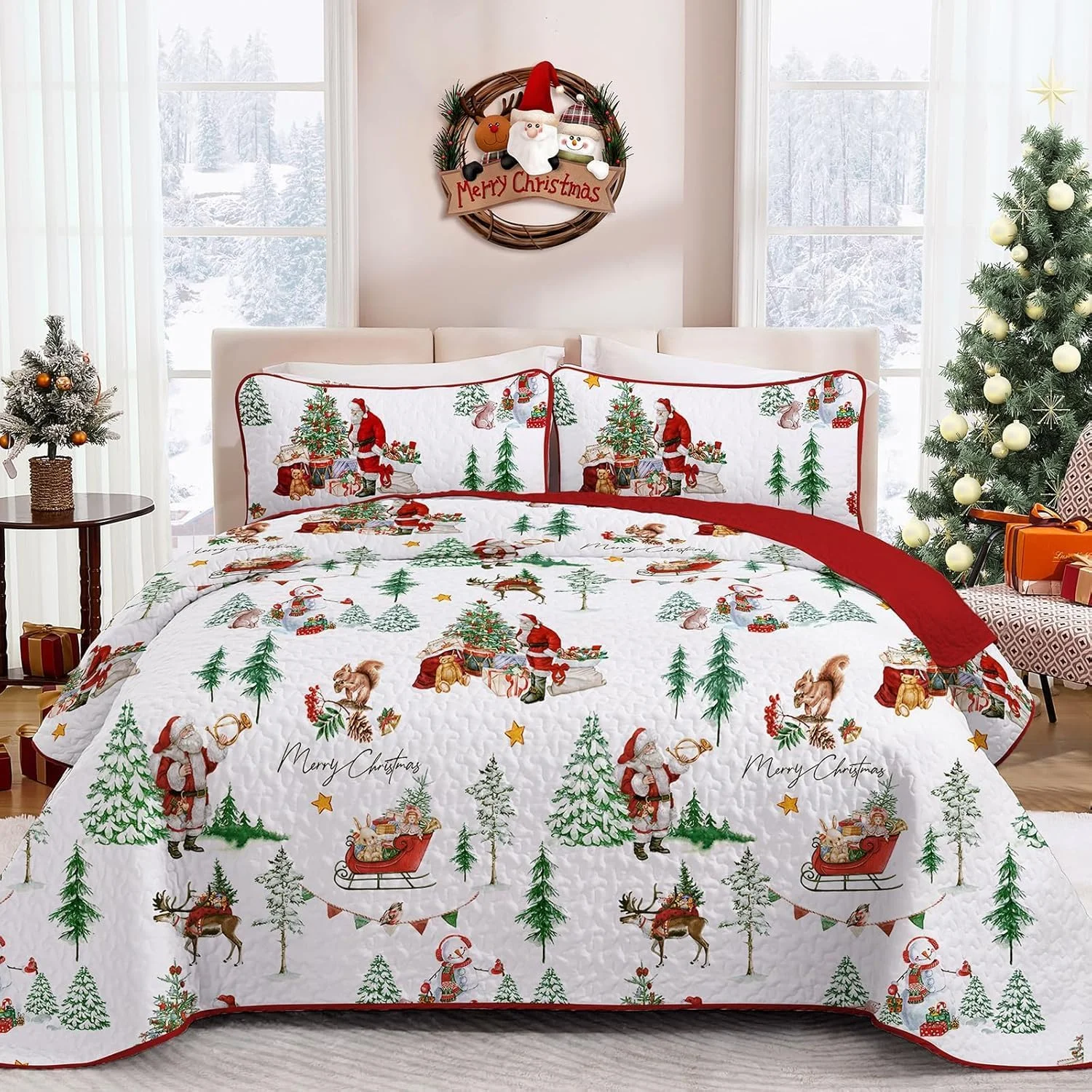 WONGS BEDDING Bedspread 220 x 240 cm Christmas Bed Throw Quilt Double Bed Quilted Microfibre 3-Piece Bedspreads Quilt Blanket with 2 Pillowcases 50 x 75 cm, White WONGS BEDDING Bedspread 220 x 240 cm Christmas Bed Throw Quilt Double Bed Quilted Microfibre 3-Piece Bedspreads Quilt Blanket with 2 Pillowcases 50 x 75 cm, White