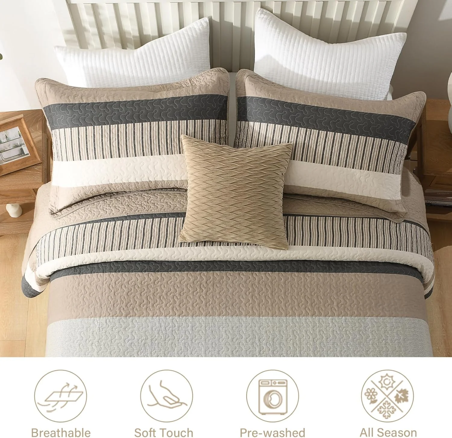 Finlonte Bedspread King Size 100% Cotton Oversized King Size Bedspreads Charcoal Brown Beige Extra Super King Quilted Bed Spread Striped Farmhouse Lightweight Soft Bedding Set for All Season, 3 Piece Finlonte Bedspread King Size 100% Cotton Oversized King Size Bedspreads Charcoal Brown Beige Extra Super King Quilted Bed Spread Striped Farmhouse Lightweight Soft Bedding Set for All Season, 3 Piece