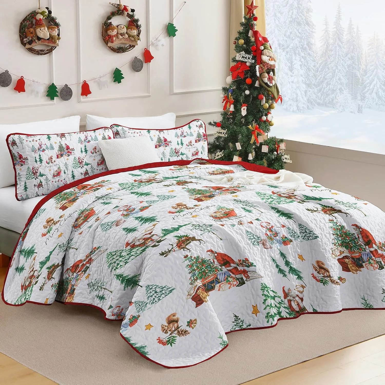 WONGS BEDDING Bedspread 220 x 240 cm Christmas Bed Throw Quilt Double Bed Quilted Microfibre 3-Piece Bedspreads Quilt Blanket with 2 Pillowcases 50 x 75 cm, White WONGS BEDDING Bedspread 220 x 240 cm Christmas Bed Throw Quilt Double Bed Quilted Microfibre 3-Piece Bedspreads Quilt Blanket with 2 Pillowcases 50 x 75 cm, White