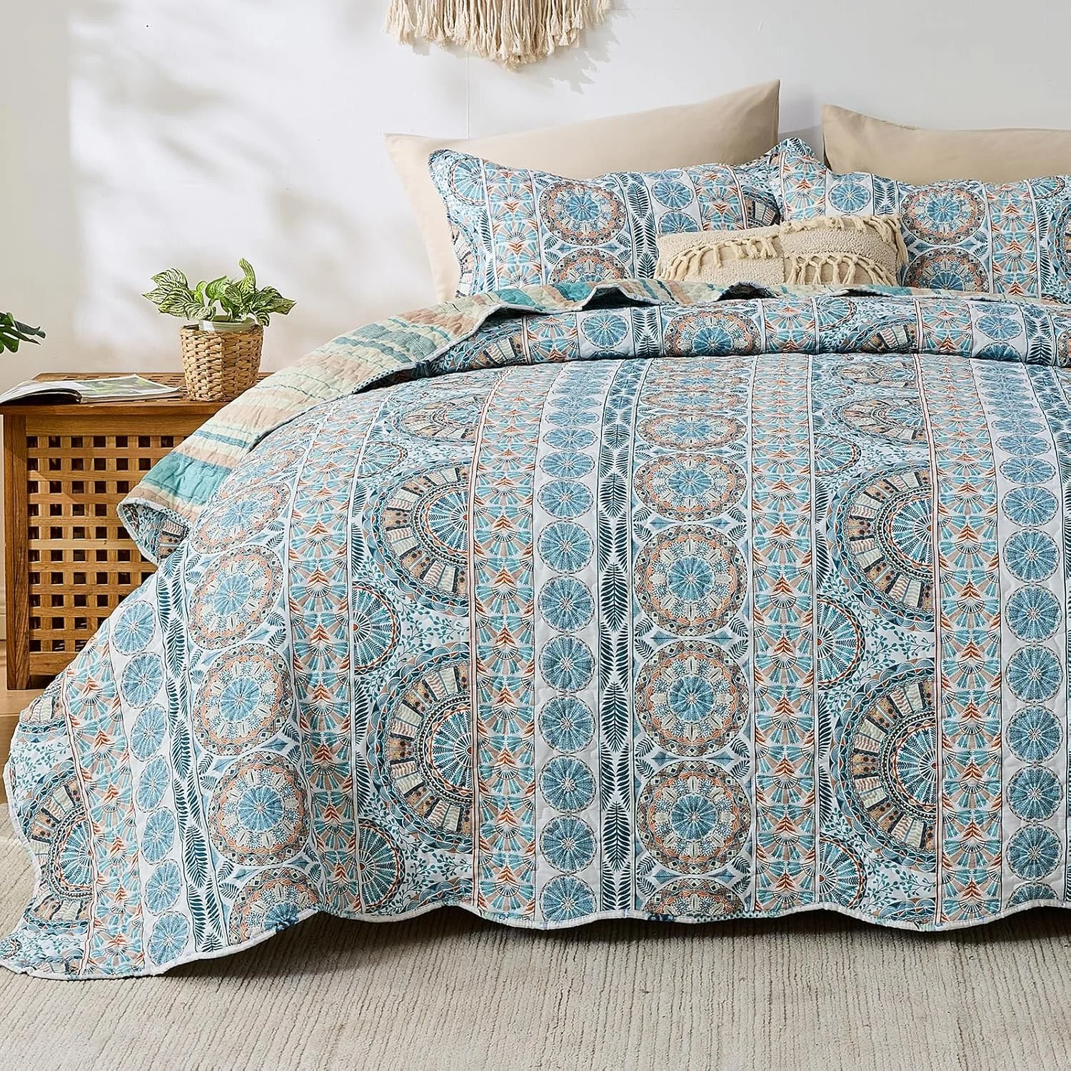 روتختی Qucover، روتختی تزئینی، روتختی دو طرفه بوهو با طرح های قومی، 250 x 270 سانتی متر، رو تختی نرم مبل، لحاف با 2 روبالشی 50 x 75 سانتی متر برای سبک خانه روستایی و سبک مدرن خانه روتختی Qucover، روتختی تزئینی، روتختی دو طرفه بوهو با طرح های قومی، 250 x 270 سانتی متر، رو تختی نرم مبل، لحاف با 2 روبالشی 50 x 75 سانتی متر برای سبک خانه روستایی و سبک مدرن خانه