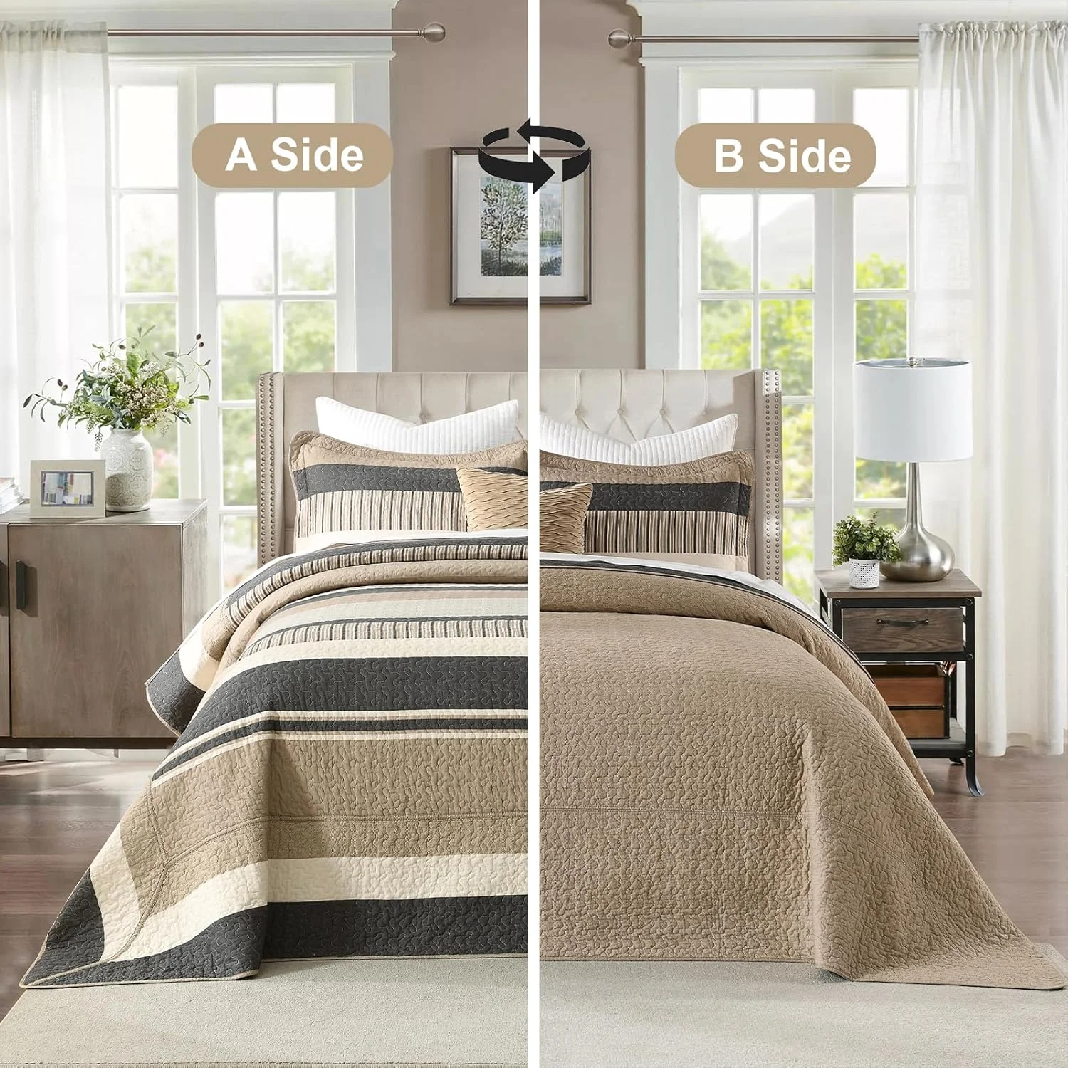 Finlonte Bedspread King Size 100% Cotton Oversized King Size Bedspreads Charcoal Brown Beige Extra Super King Quilted Bed Spread Striped Farmhouse Lightweight Soft Bedding Set for All Season, 3 Piece Finlonte Bedspread King Size 100% Cotton Oversized King Size Bedspreads Charcoal Brown Beige Extra Super King Quilted Bed Spread Striped Farmhouse Lightweight Soft Bedding Set for All Season, 3 Piece