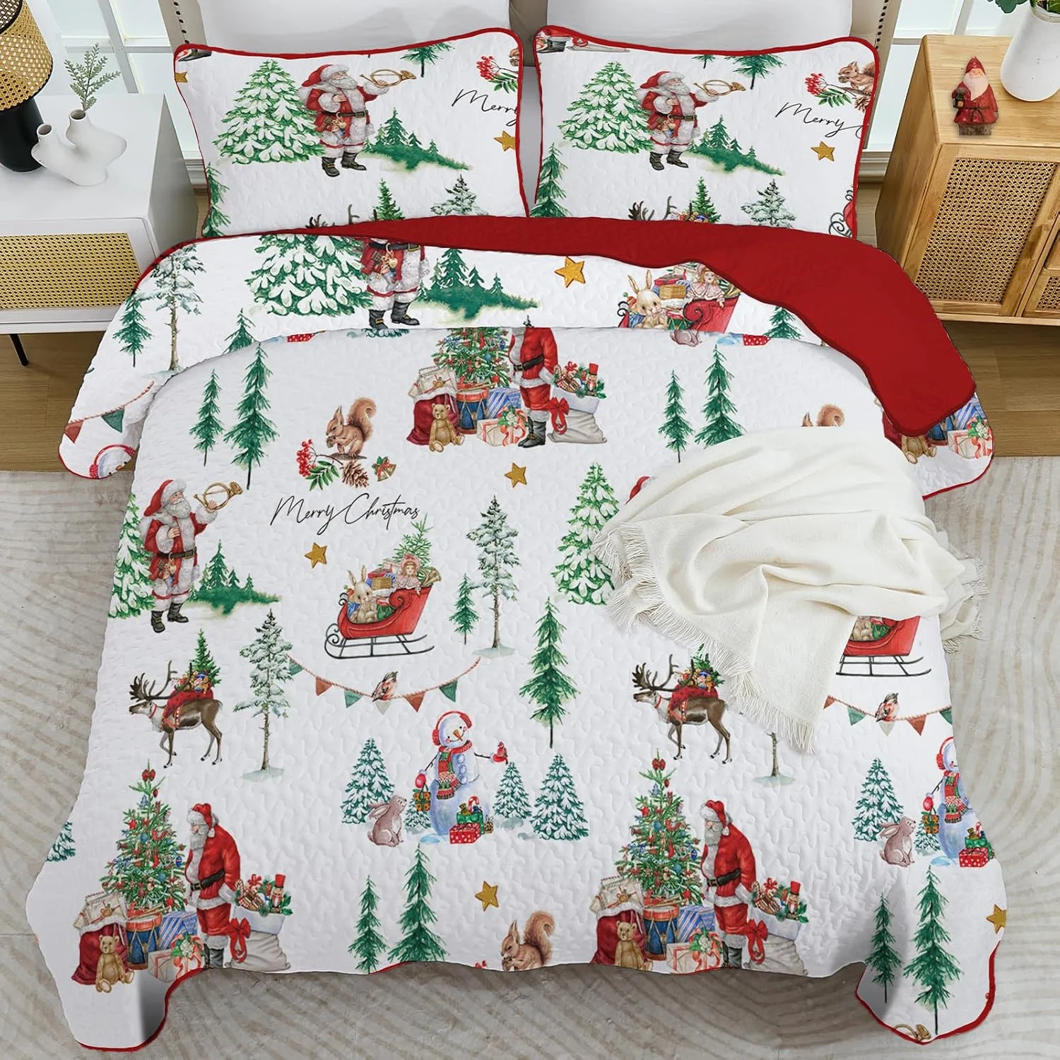 WONGS BEDDING Bedspread 220 x 240 cm Christmas Bed Throw Quilt Double Bed Quilted Microfibre 3-Piece Bedspreads Quilt Blanket with 2 Pillowcases 50 x 75 cm, White WONGS BEDDING Bedspread 220 x 240 cm Christmas Bed Throw Quilt Double Bed Quilted Microfibre 3-Piece Bedspreads Quilt Blanket with 2 Pillowcases 50 x 75 cm, White