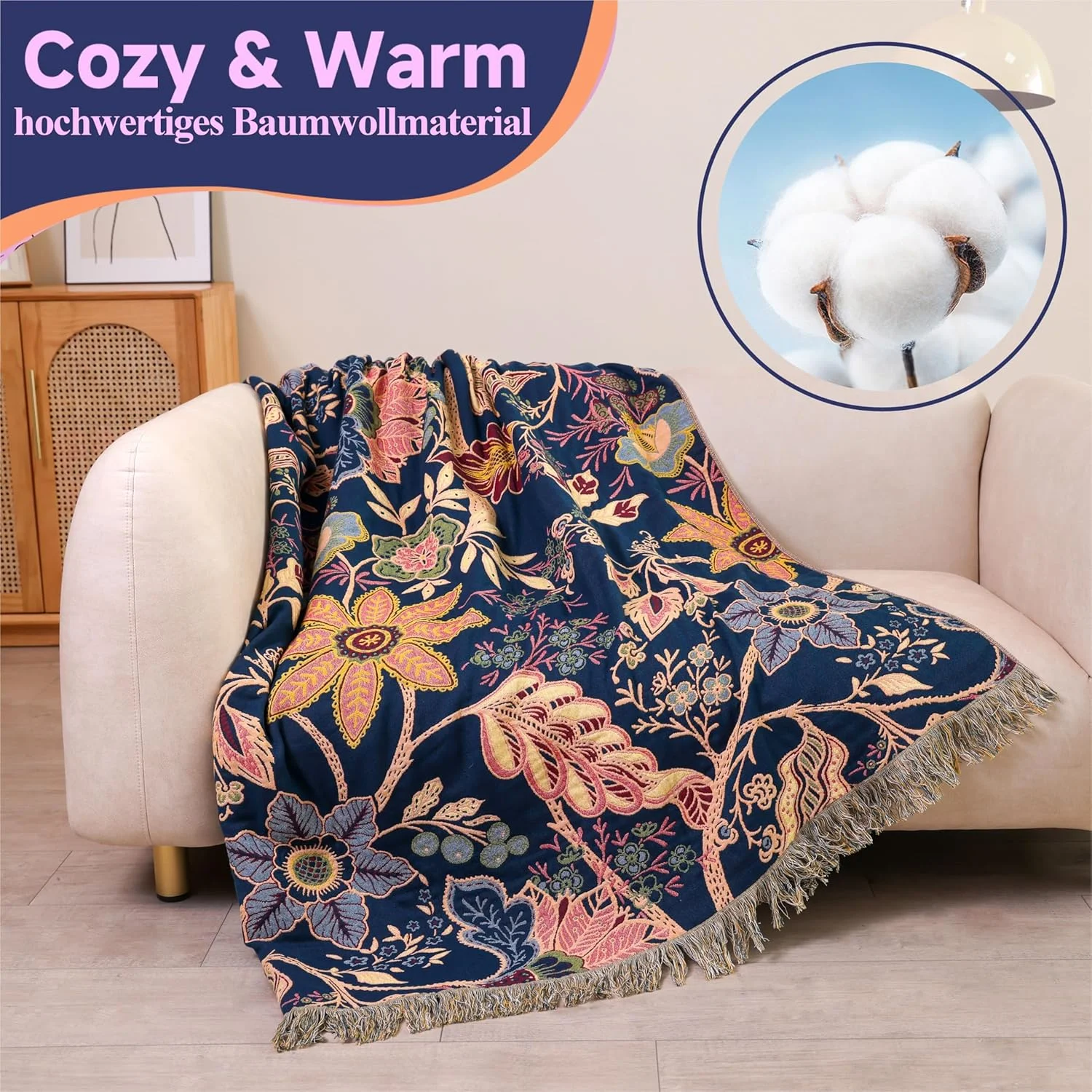 روتختی به سبک بوهو هوردری، 100% پنبه، 230 x 250 سانتی متر، طرح شکوفه انار، پتوی دو رو برای تخت، مبل و اتاق نشیمن، لحاف موسلین فوق العاده نرم برای همه روتختی به سبک بوهو هوردری، 100% پنبه، 230 x 250 سانتی متر، طرح شکوفه انار، پتوی دو رو برای تخت، مبل و اتاق نشیمن، لحاف موسلین فوق العاده نرم برای همه