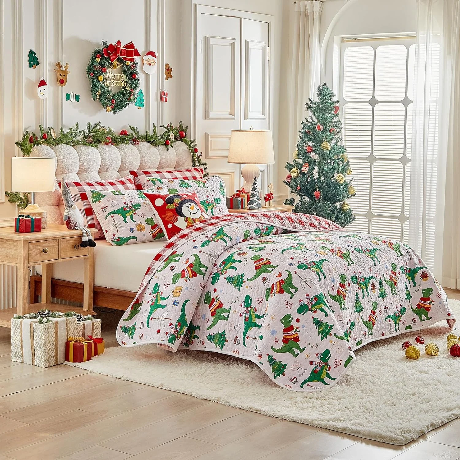 ست لحاف کریسمس، ست روتختی میکروفایبر نرم و سبک، ست روتختی سه تکه لحافی برای سال نو SYUQTSD32-Q
