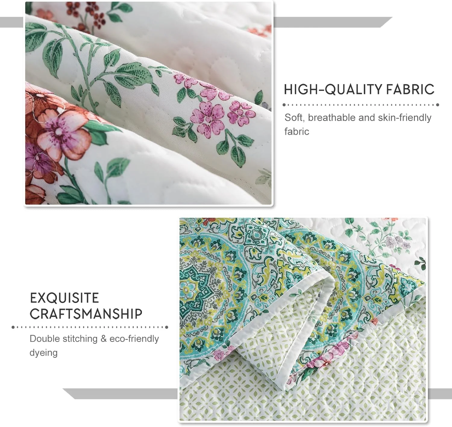 ست لحاف سه تکه تراوان، روتختی لحافی، ست رو تختی سبک وزن، طرح باغ گلدار، ست روتختی لحافی بزرگ با روبالشی برای تمام فصول، نفیس، سایز کینگ