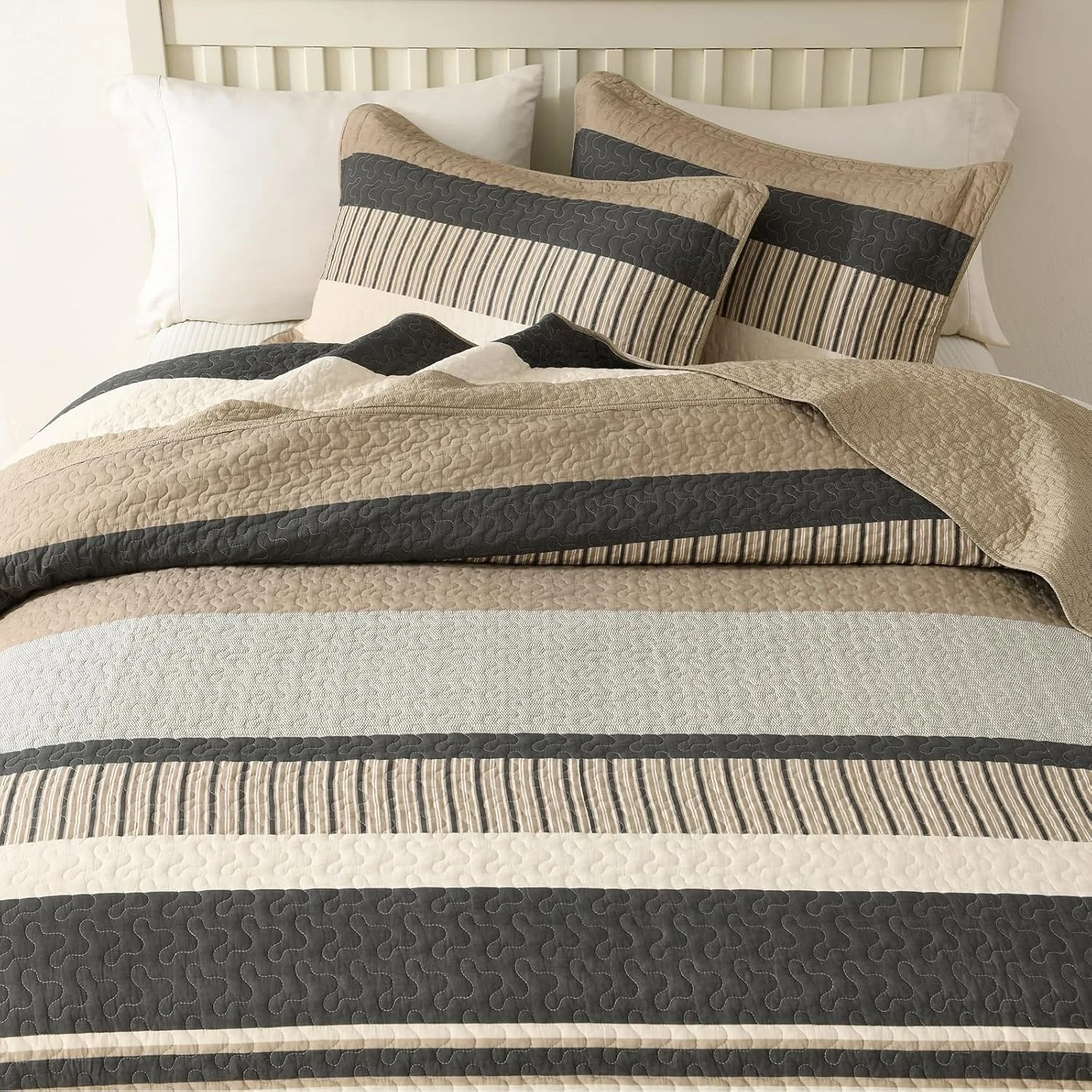 Finlonte Bedspread King Size 100% Cotton Oversized King Size Bedspreads Charcoal Brown Beige Extra Super King Quilted Bed Spread Striped Farmhouse Lightweight Soft Bedding Set for All Season, 3 Piece Finlonte Bedspread King Size 100% Cotton Oversized King Size Bedspreads Charcoal Brown Beige Extra Super King Quilted Bed Spread Striped Farmhouse Lightweight Soft Bedding Set for All Season, 3 Piece