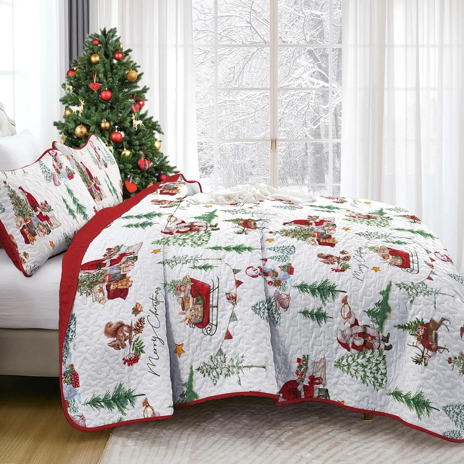 WONGS BEDDING Bedspread 220 x 240 cm Christmas Bed Throw Quilt Double Bed Quilted Microfibre 3-Piece Bedspreads Quilt Blanket with 2 Pillowcases 50 x 75 cm, White WONGS BEDDING Bedspread 220 x 240 cm Christmas Bed Throw Quilt Double Bed Quilted Microfibre 3-Piece Bedspreads Quilt Blanket with 2 Pillowcases 50 x 75 cm, White