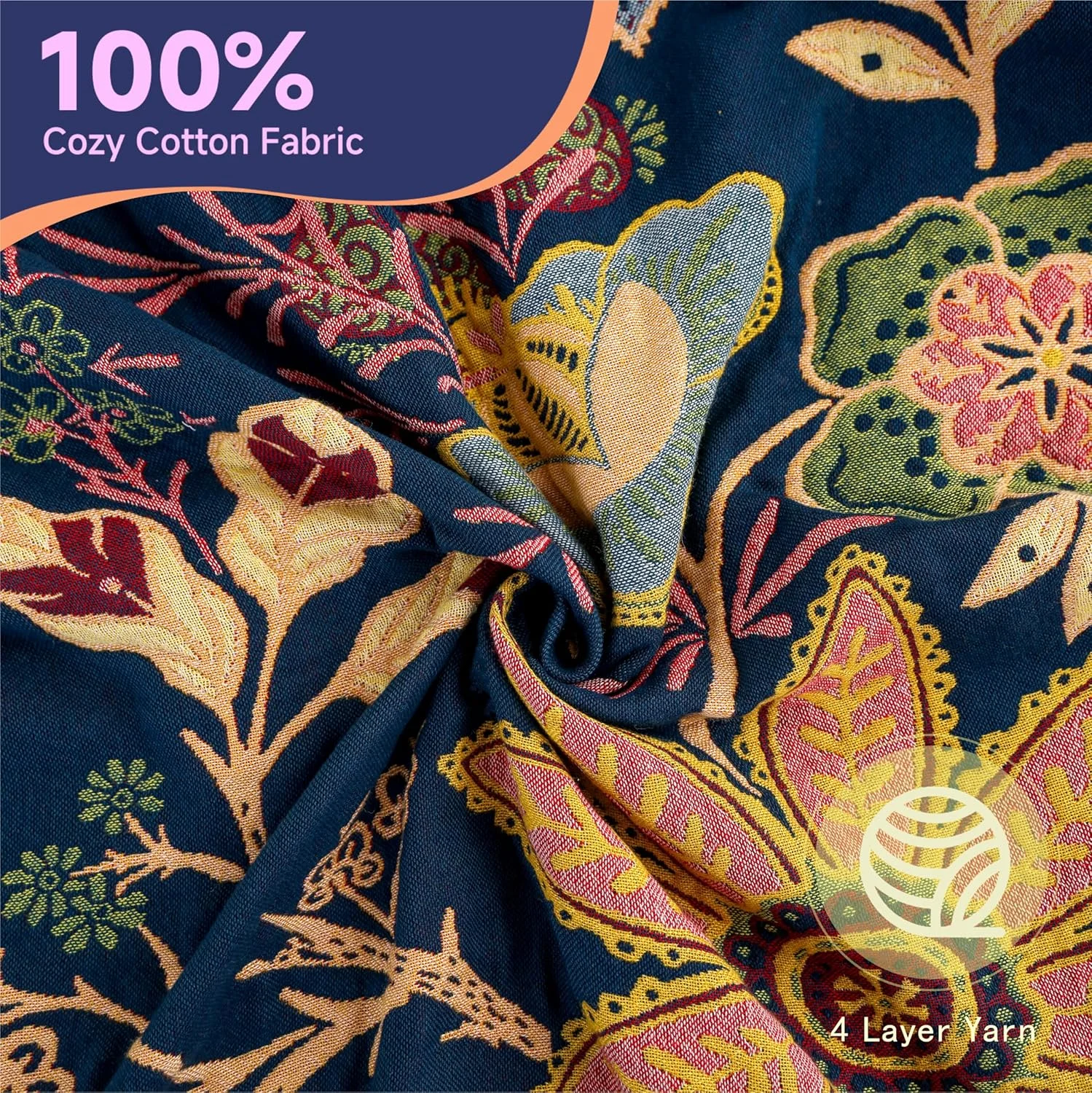 روتختی به سبک بوهو هوردری، 100% پنبه، 230 x 250 سانتی متر، طرح شکوفه انار، پتوی دو رو برای تخت، مبل و اتاق نشیمن، لحاف موسلین فوق العاده نرم برای همه روتختی به سبک بوهو هوردری، 100% پنبه، 230 x 250 سانتی متر، طرح شکوفه انار، پتوی دو رو برای تخت، مبل و اتاق نشیمن، لحاف موسلین فوق العاده نرم برای همه