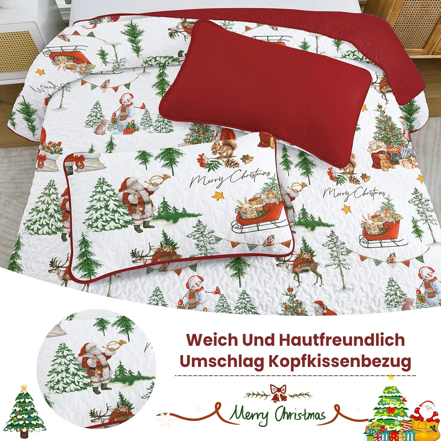 WONGS BEDDING Bedspread 220 x 240 cm Christmas Bed Throw Quilt Double Bed Quilted Microfibre 3-Piece Bedspreads Quilt Blanket with 2 Pillowcases 50 x 75 cm, White WONGS BEDDING Bedspread 220 x 240 cm Christmas Bed Throw Quilt Double Bed Quilted Microfibre 3-Piece Bedspreads Quilt Blanket with 2 Pillowcases 50 x 75 cm, White