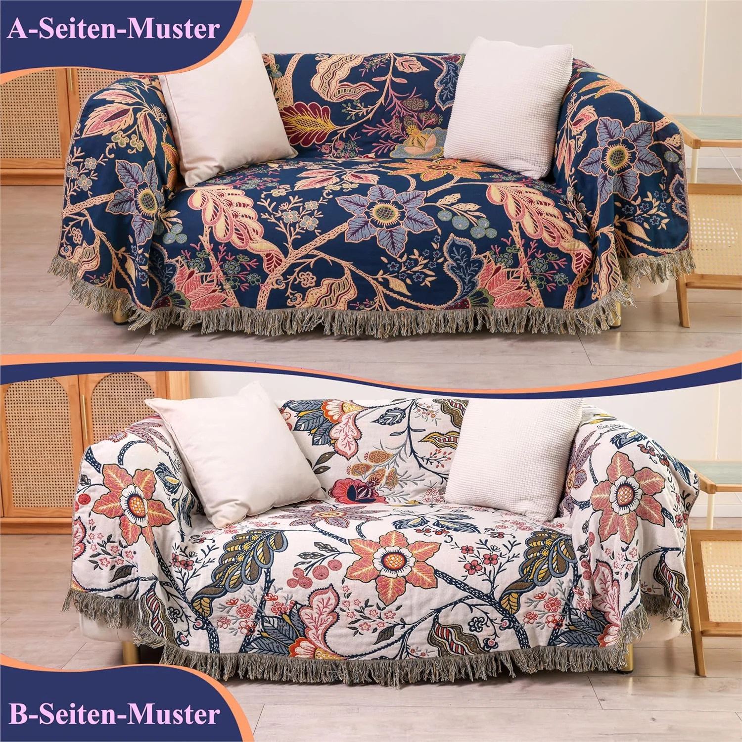 روتختی به سبک بوهو هوردری، 100% پنبه، 230 x 250 سانتی متر، طرح شکوفه انار، پتوی دو رو برای تخت، مبل و اتاق نشیمن، لحاف موسلین فوق العاده نرم برای همه روتختی به سبک بوهو هوردری، 100% پنبه، 230 x 250 سانتی متر، طرح شکوفه انار، پتوی دو رو برای تخت، مبل و اتاق نشیمن، لحاف موسلین فوق العاده نرم برای همه