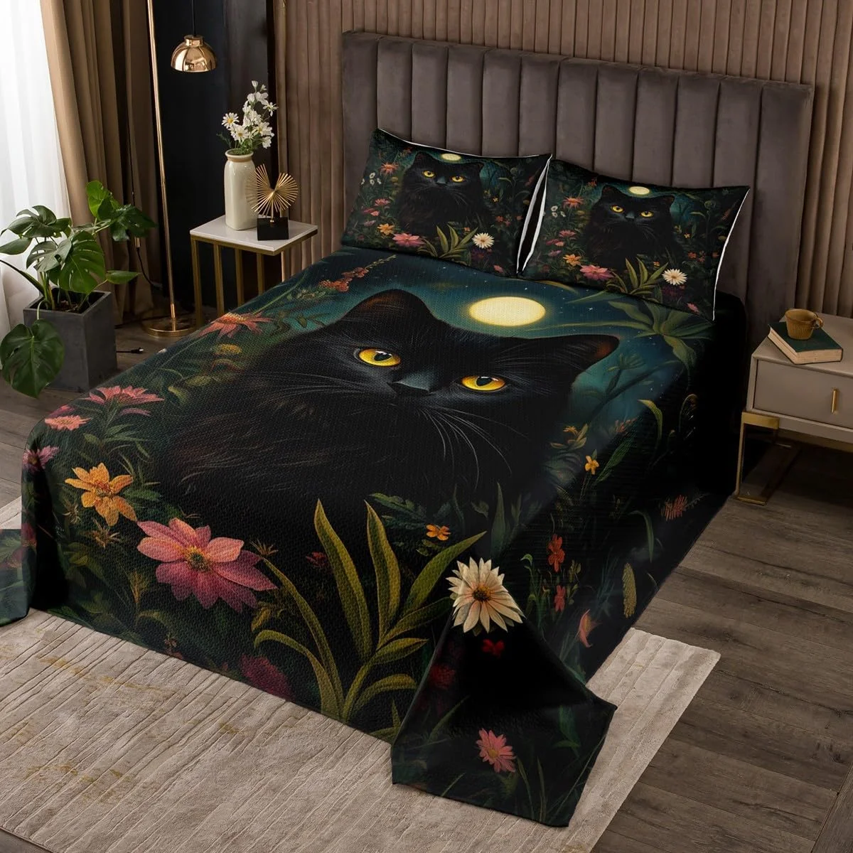 ست لحاف طرح گربه سیاه Manfei سایز کوئین، روتختی سبک وزن طرح شب ماه گوتیک، ست رو تختی طرح گربه وحشی جنگلی، روتختی 3 تکه طرح گل و برگ آبرنگی (1 لحاف، 2 روبالشی) ست لحاف طرح گربه سیاه Manfei سایز کوئین، روتختی سبک وزن طرح شب ماه گوتیک، ست رو تختی طرح گربه وحشی جنگلی، روتختی 3 تکه طرح گل و برگ آبرنگی (1 لحاف، 2 روبالشی)