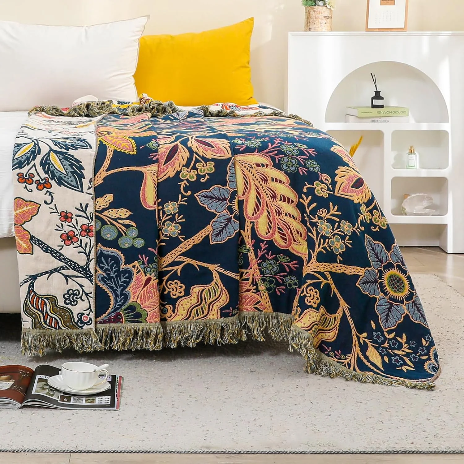 روتختی به سبک بوهو هوردری، 100% پنبه، 230 x 250 سانتی متر، طرح شکوفه انار، پتوی دو رو برای تخت، مبل و اتاق نشیمن، لحاف موسلین فوق العاده نرم برای همه روتختی به سبک بوهو هوردری، 100% پنبه، 230 x 250 سانتی متر، طرح شکوفه انار، پتوی دو رو برای تخت، مبل و اتاق نشیمن، لحاف موسلین فوق العاده نرم برای همه