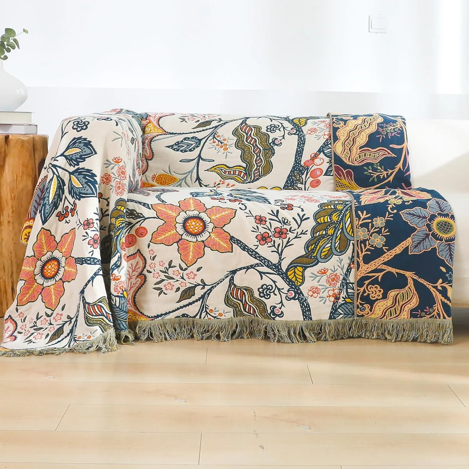 روتختی به سبک بوهو هوردری، 100% پنبه، 230 x 250 سانتی متر، طرح شکوفه انار، پتوی دو رو برای تخت، مبل و اتاق نشیمن، لحاف موسلین فوق العاده نرم برای همه روتختی به سبک بوهو هوردری، 100% پنبه، 230 x 250 سانتی متر، طرح شکوفه انار، پتوی دو رو برای تخت، مبل و اتاق نشیمن، لحاف موسلین فوق العاده نرم برای همه