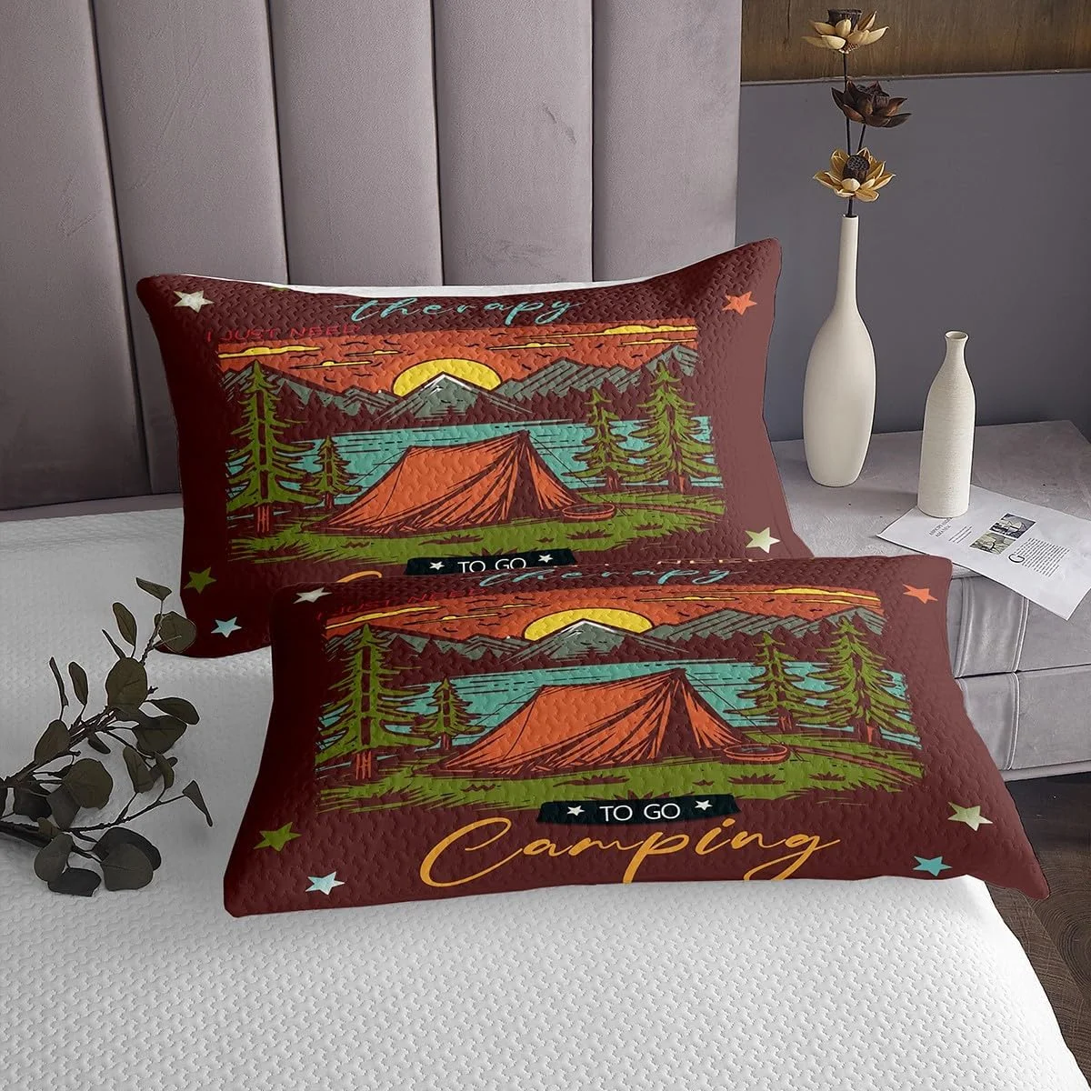 ست روتختی طرح کمپر Erosebridal سایز کینگ مناسب تریلر مسافرتی، ست ملحفه لحافی کمپینگ چادری دکوراسیون منزل ماجراجویی قدیمی، ست لحاف طرح درخت رودخانه کوهستانی ست رو تختی منظره طبیعت 3 تکه