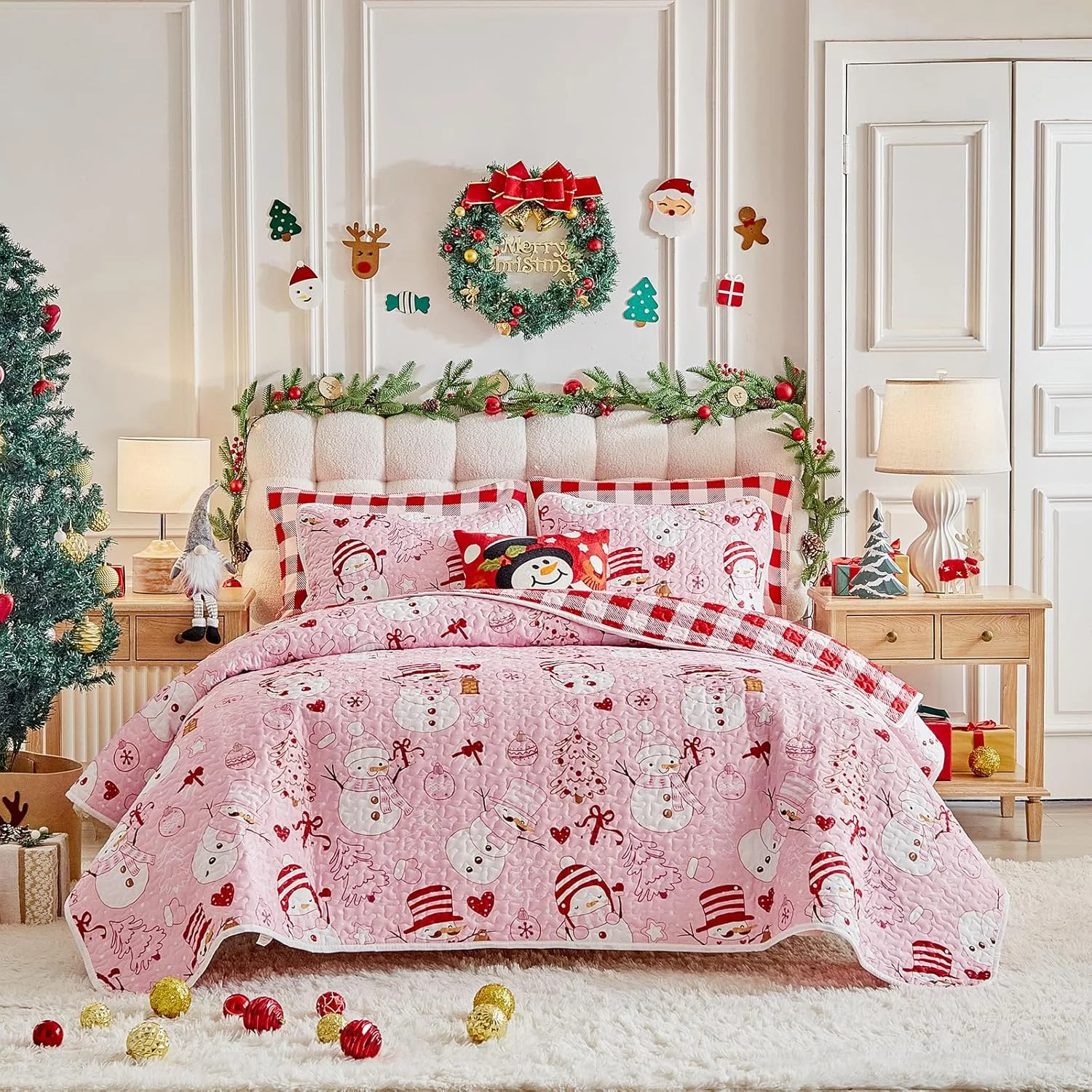 ست لحاف کریسمس، ملحفه میکروفیبر نرم و سبک، روتختی سه تکه لحاف دار SYUQTSD36-T