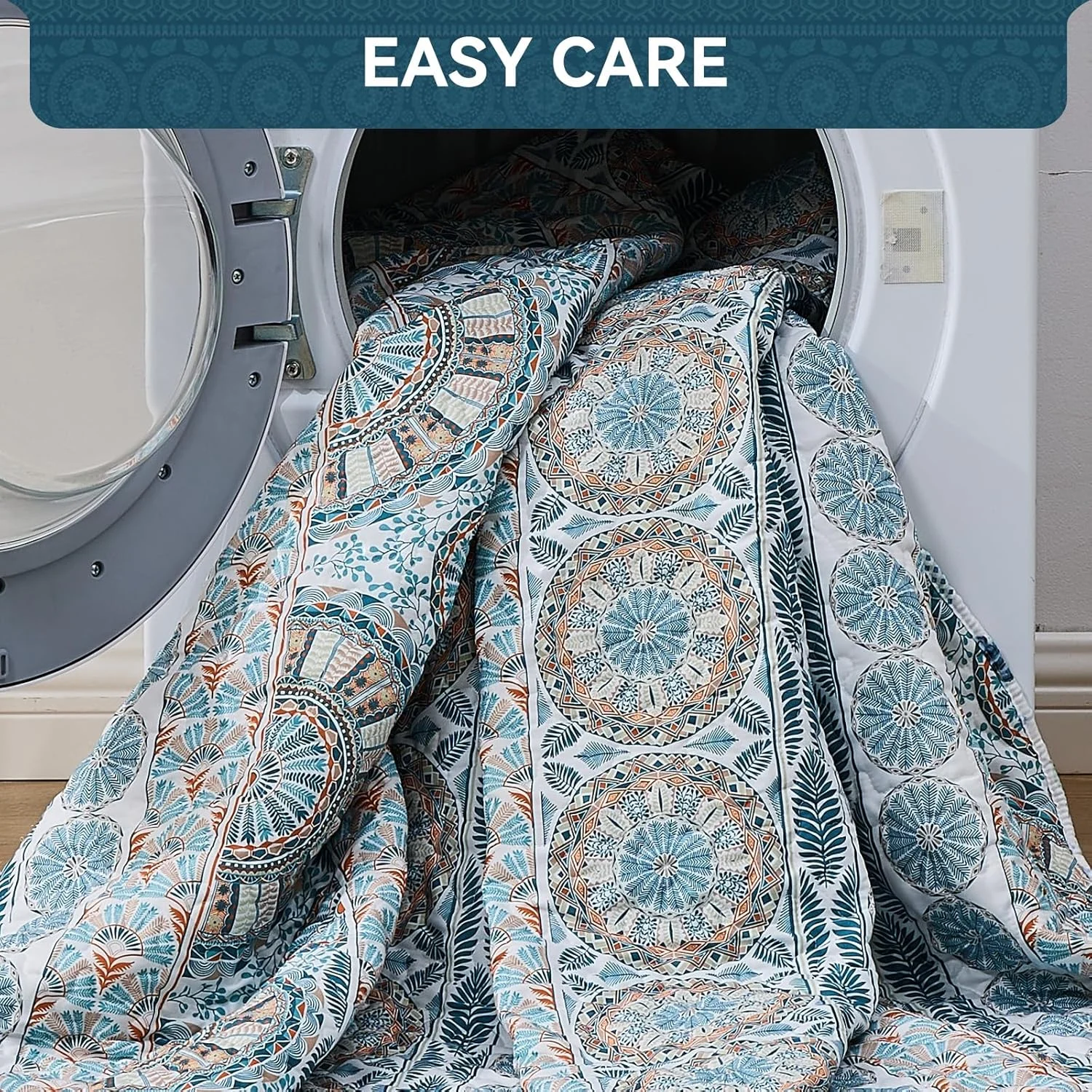 روتختی Qucover، روتختی تزئینی، روتختی دو طرفه بوهو با طرح های قومی، 250 x 270 سانتی متر، رو تختی نرم مبل، لحاف با 2 روبالشی 50 x 75 سانتی متر برای سبک خانه روستایی و سبک مدرن خانه