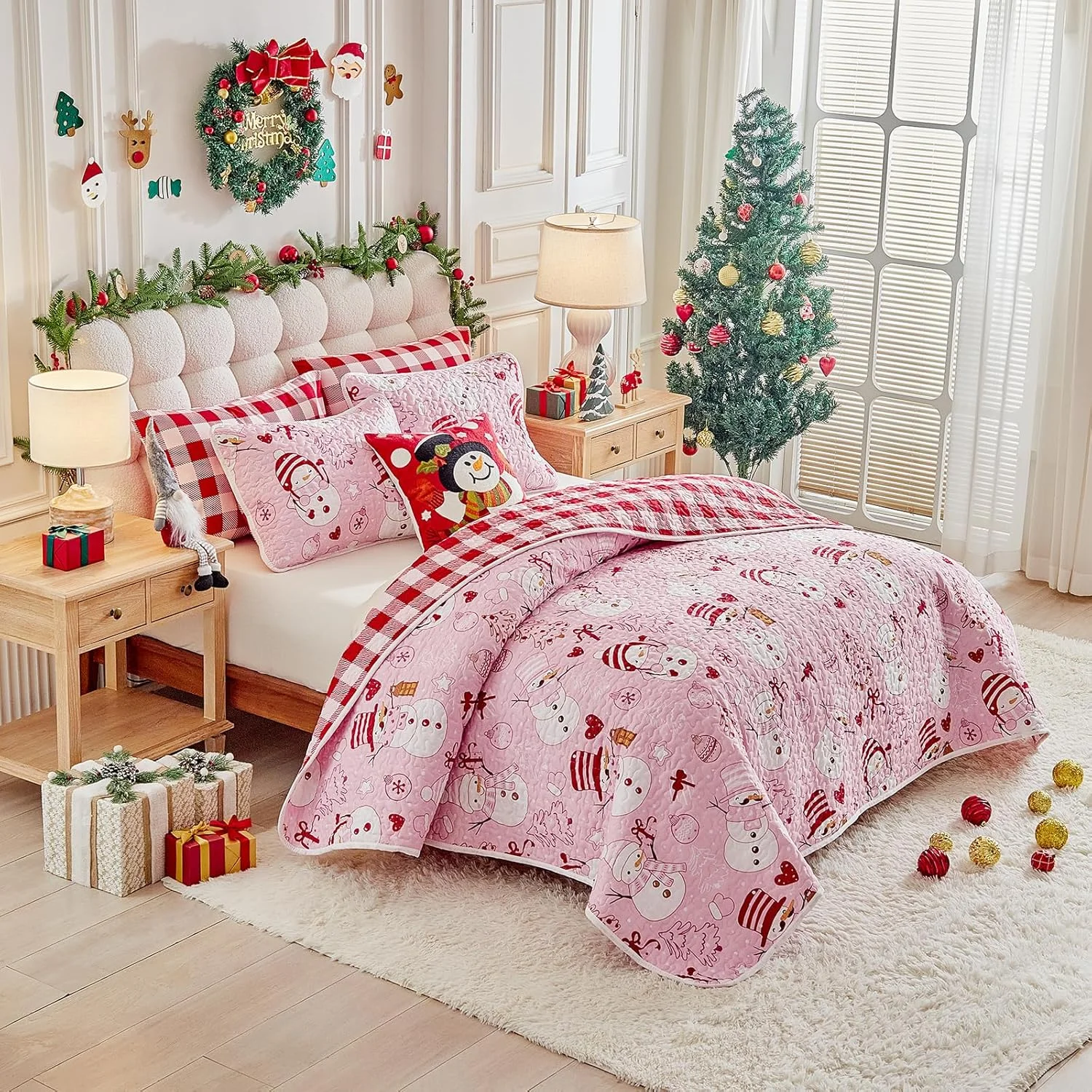 ست لحاف کریسمس، ملحفه میکروفیبر نرم و سبک، روتختی سه تکه لحاف دار SYUQTSD36-T