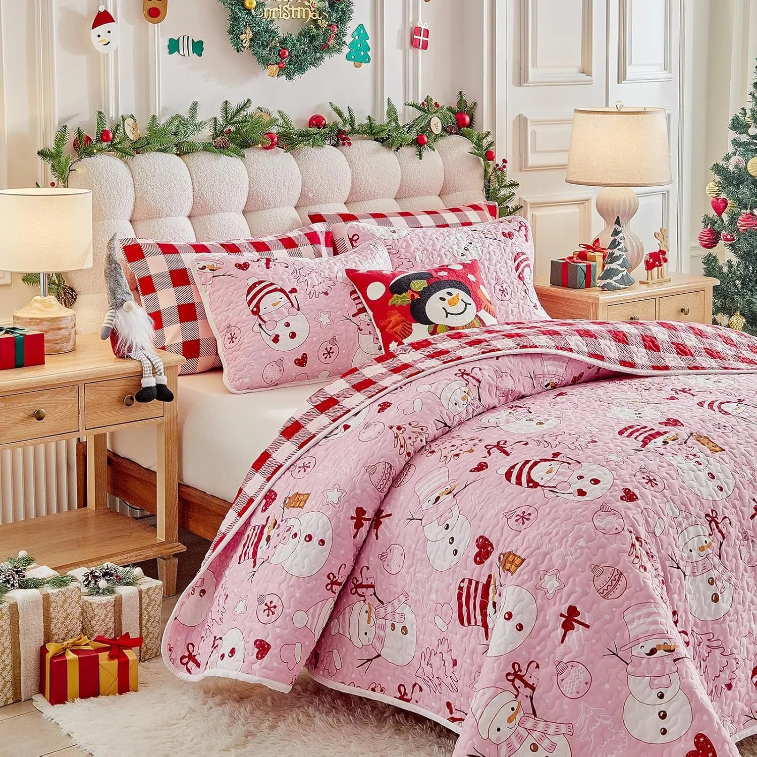 ست لحاف کریسمس، ملحفه میکروفیبر نرم و سبک، روتختی سه تکه لحاف دار SYUQTSD36-T