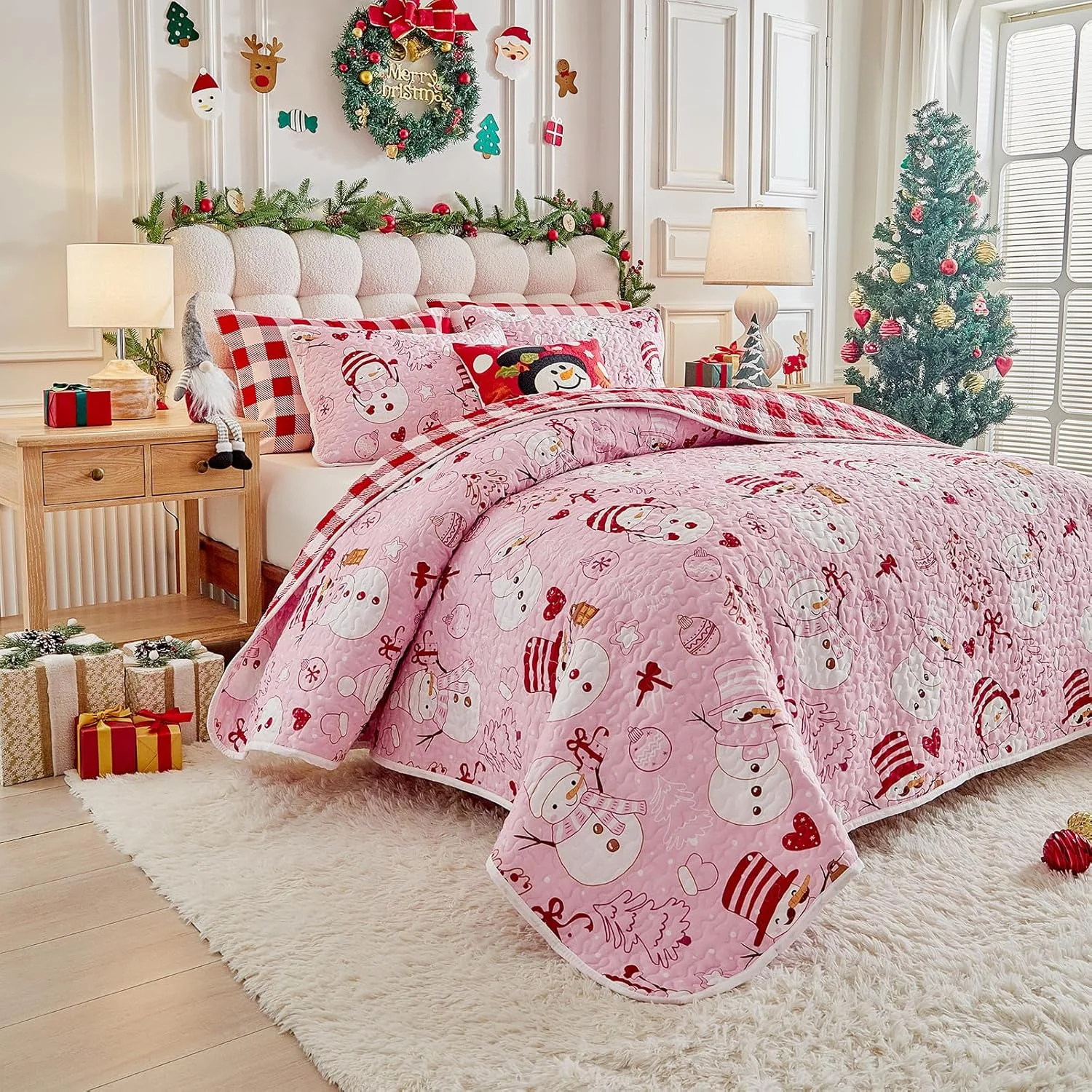 ست لحاف کریسمس، ملحفه میکروفیبر نرم و سبک، روتختی سه تکه لحاف دار SYUQTSD36-T