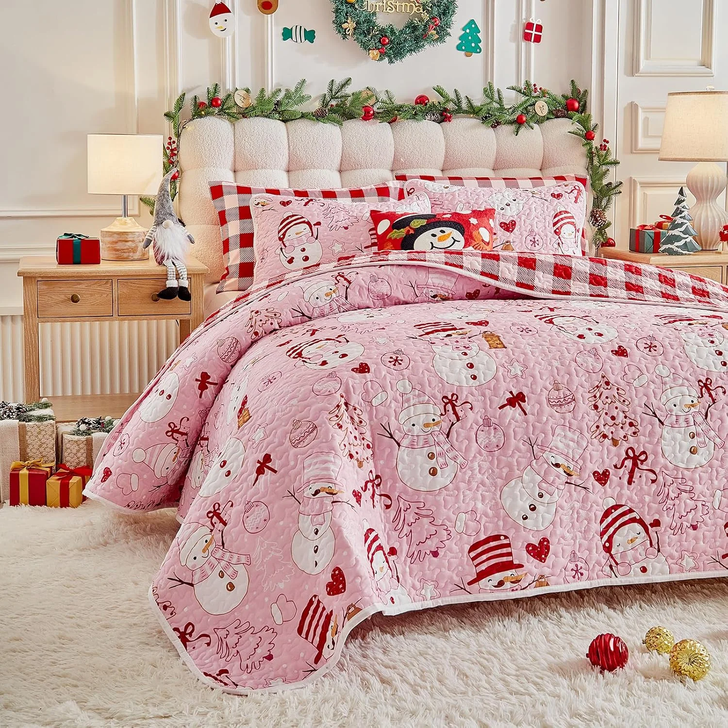ست لحاف کریسمس، ملحفه میکروفیبر نرم و سبک، روتختی سه تکه لحاف دار SYUQTSD36-T