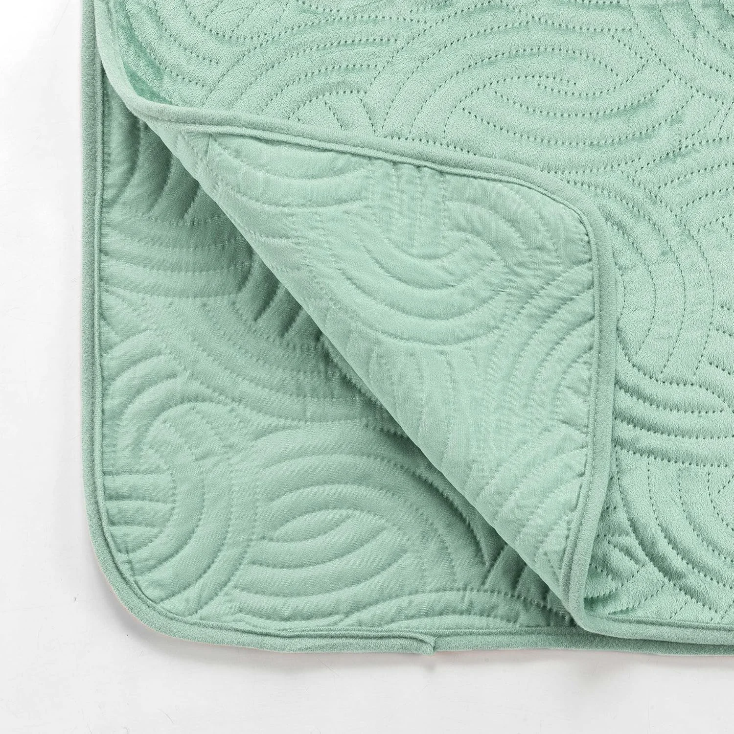 Douceur d'Intérieur, Quilted Bedspread (220 x 240 cm) and 2 Pillowcases (60 x 60 cm) Salange Sage Velour Plain