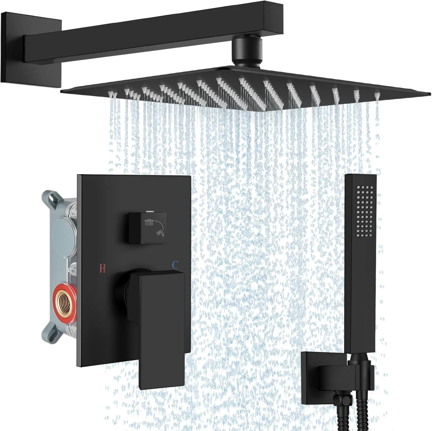 سیستم دوش بارانی مشکی مات Midanya، سر دوش مربعی 12 اینچی، ست شیر دوش دیواری با شیر دستی، کیت تریم شیرآلات با شیر تنظیم فشار، ست ترکیبی دوش حمام سیستم دوش بارانی مشکی مات Midanya، سر دوش مربعی 12 اینچی، ست شیر دوش دیواری با شیر دستی، کیت تریم شیرآلات با شیر تنظیم فشار، ست ترکیبی دوش حمام