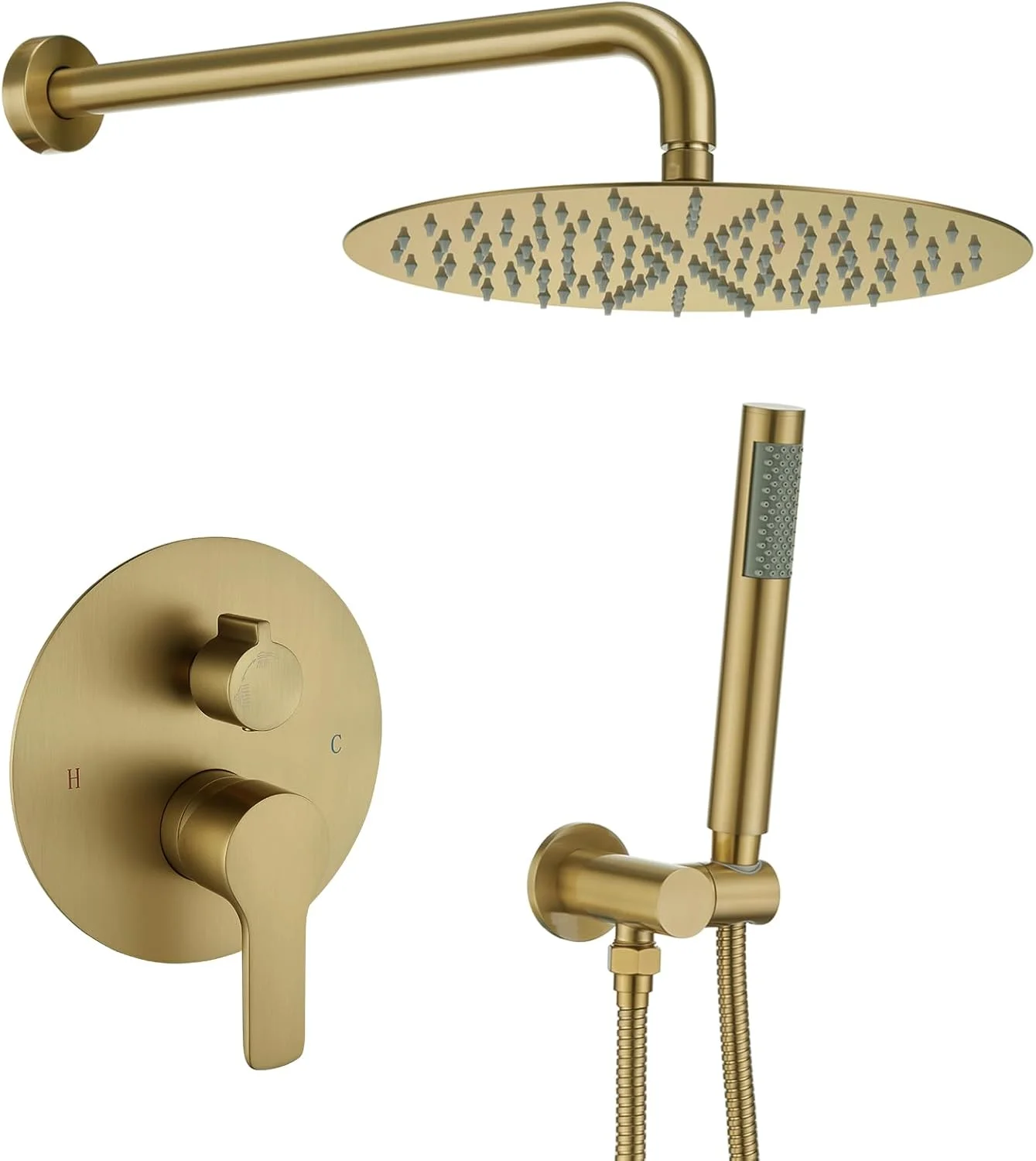 ست شیر دوش طلایی برس خورده Iriber، نصب دیواری، شامل شیر مخلوط دوش، سردوش بارانی 12 اینچی و دوش دستی، کیت مدرن دوش بارانی مناسب حمام (شامل کارتریج شیر) ست شیر دوش طلایی برس خورده Iriber، نصب دیواری، شامل شیر مخلوط دوش، سردوش بارانی 12 اینچی و دوش دستی، کیت مدرن دوش بارانی مناسب حمام (شامل کارتریج شیر)