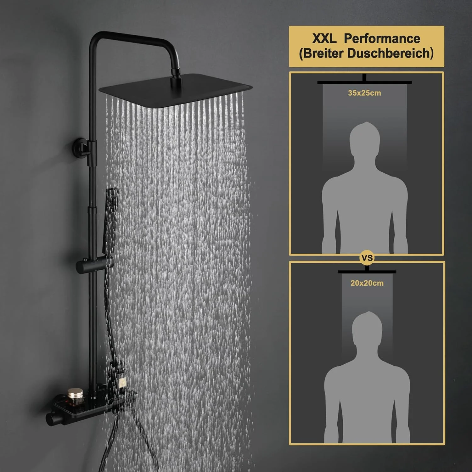 ستون دوش ترموستاتیک گورباخ مدل 304 استیل ضد زنگ مشکی، شیر دوش ست دوش بارانی با سر دوش (35 x 25 سانتی متر) ستون دوش ترموستاتیک گورباخ مدل 304 استیل ضد زنگ مشکی، شیر دوش ست دوش بارانی با سر دوش (35 x 25 سانتی متر)