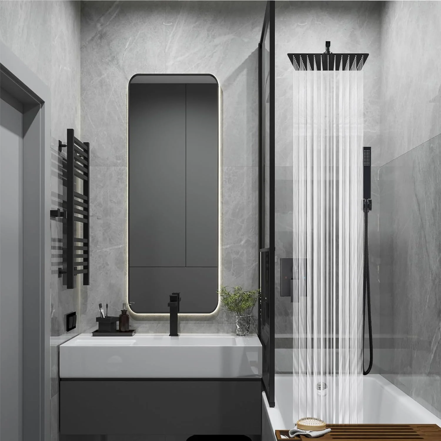 سیستم دوش بارانی مشکی مات Midanya، سر دوش مربعی 12 اینچی، ست شیر دوش دیواری با شیر دستی، کیت تریم شیرآلات با شیر تنظیم فشار، ست ترکیبی دوش حمام سیستم دوش بارانی مشکی مات Midanya، سر دوش مربعی 12 اینچی، ست شیر دوش دیواری با شیر دستی، کیت تریم شیرآلات با شیر تنظیم فشار، ست ترکیبی دوش حمام