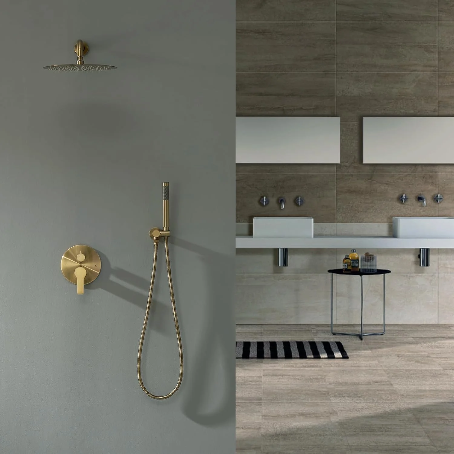ست شیر دوش طلایی برس خورده Iriber، نصب دیواری، شامل شیر مخلوط دوش، سردوش بارانی 12 اینچی و دوش دستی، کیت مدرن دوش بارانی مناسب حمام (شامل کارتریج شیر) ست شیر دوش طلایی برس خورده Iriber، نصب دیواری، شامل شیر مخلوط دوش، سردوش بارانی 12 اینچی و دوش دستی، کیت مدرن دوش بارانی مناسب حمام (شامل کارتریج شیر)