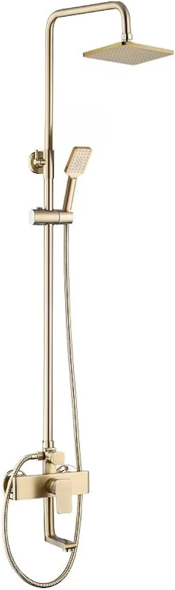 Biella™ Gold Slide Bar Shower Faucet Mixer Bathroom Twin Head Large Square Bar Set Hot and Cold Water Faucet - Waterfall Bath Shower Mixer Tap with Modern Rigid Riser Kit