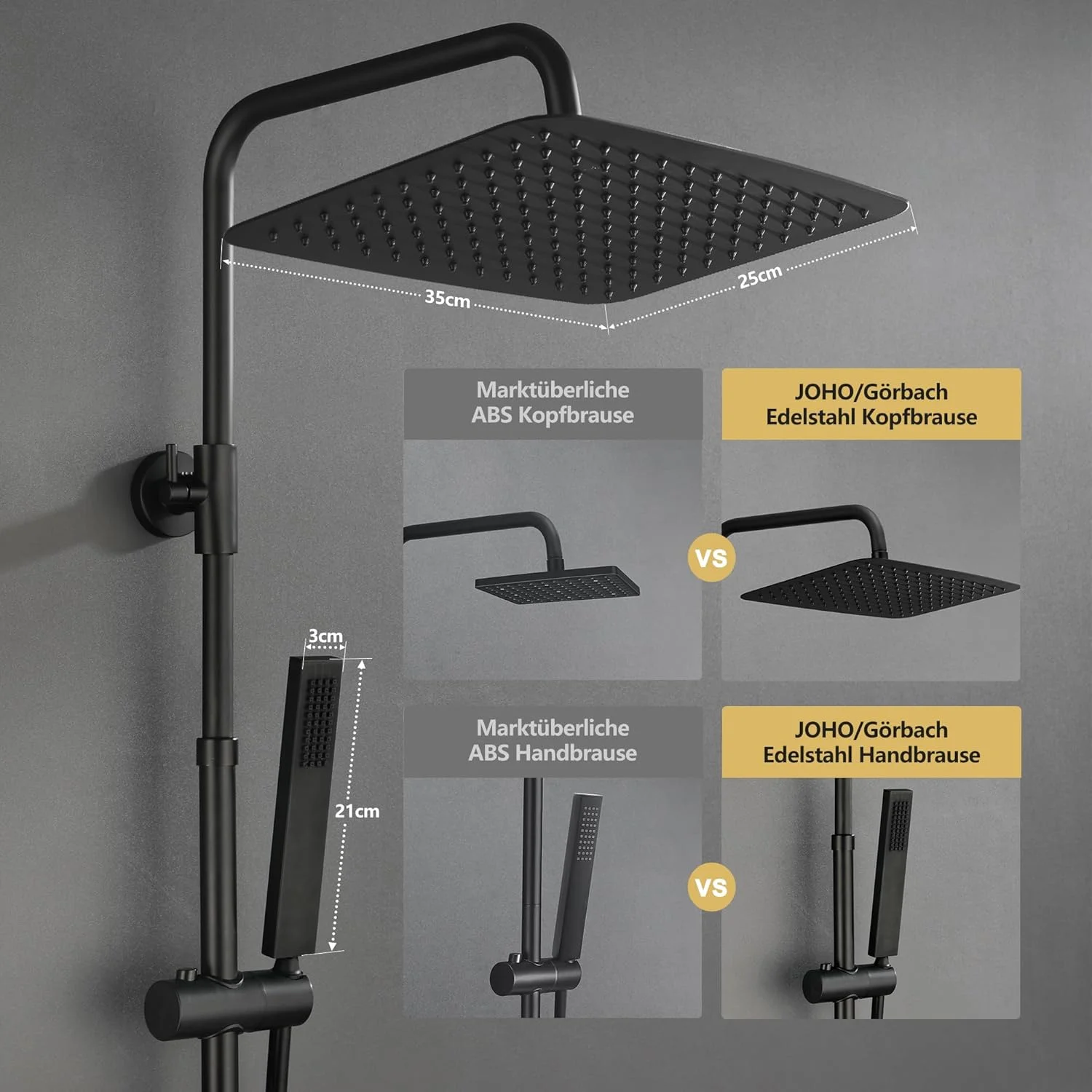ستون دوش ترموستاتیک گورباخ مدل 304 استیل ضد زنگ مشکی، شیر دوش ست دوش بارانی با سر دوش (35 x 25 سانتی متر) ستون دوش ترموستاتیک گورباخ مدل 304 استیل ضد زنگ مشکی، شیر دوش ست دوش بارانی با سر دوش (35 x 25 سانتی متر)