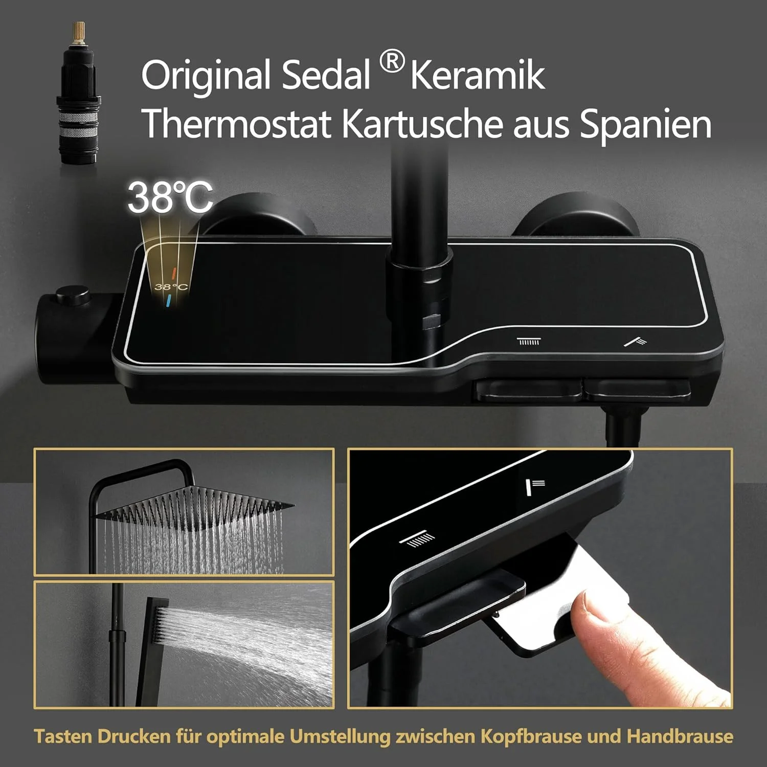 ستون دوش ترموستاتیک گورباخ مدل 304 استیل ضد زنگ مشکی، شیر دوش ست دوش بارانی با سر دوش (35 x 25 سانتی متر) ستون دوش ترموستاتیک گورباخ مدل 304 استیل ضد زنگ مشکی، شیر دوش ست دوش بارانی با سر دوش (35 x 25 سانتی متر)