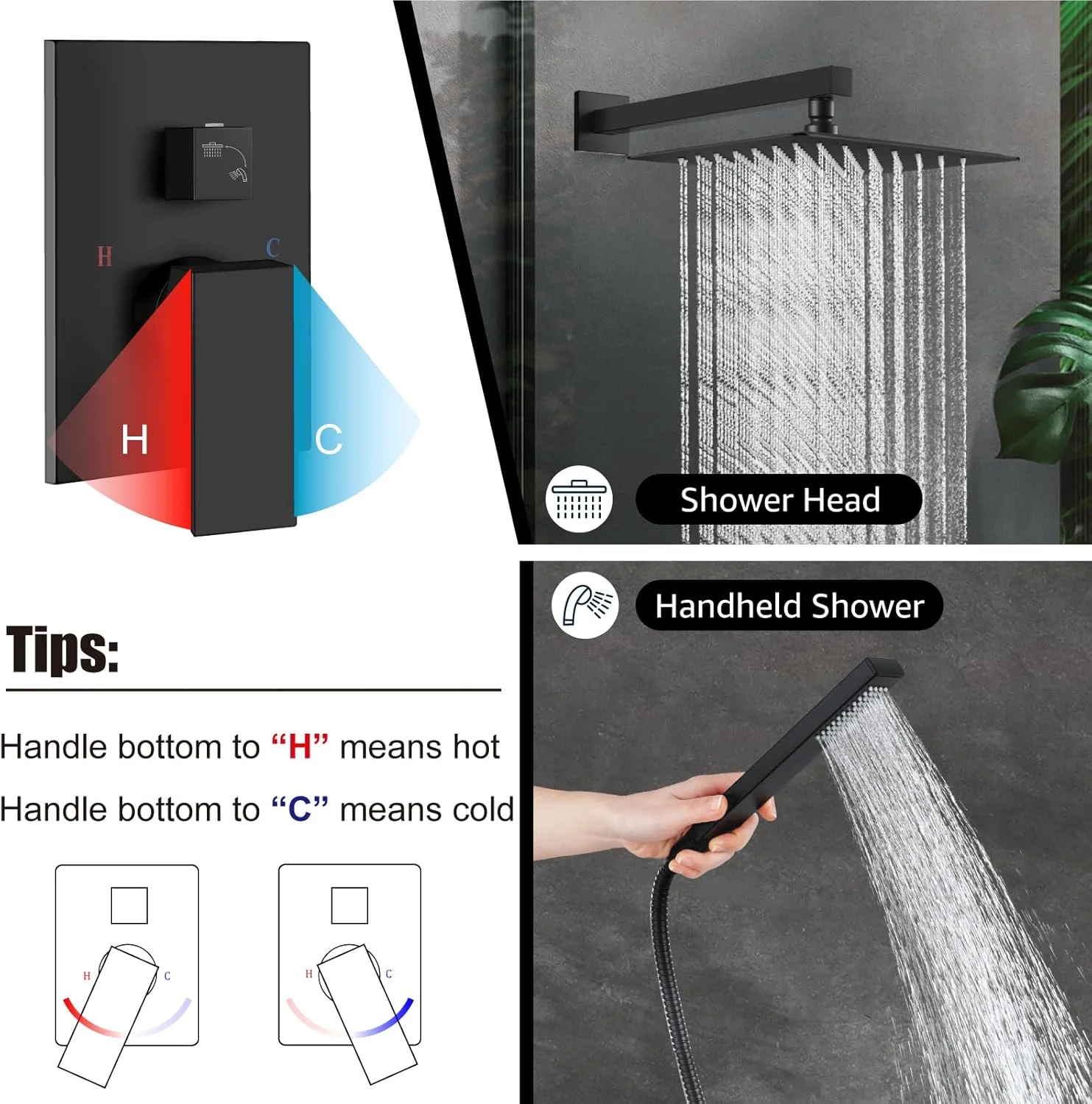 سیستم دوش بارانی مشکی مات Midanya، سر دوش مربعی 12 اینچی، ست شیر دوش دیواری با شیر دستی، کیت تریم شیرآلات با شیر تنظیم فشار، ست ترکیبی دوش حمام سیستم دوش بارانی مشکی مات Midanya، سر دوش مربعی 12 اینچی، ست شیر دوش دیواری با شیر دستی، کیت تریم شیرآلات با شیر تنظیم فشار، ست ترکیبی دوش حمام