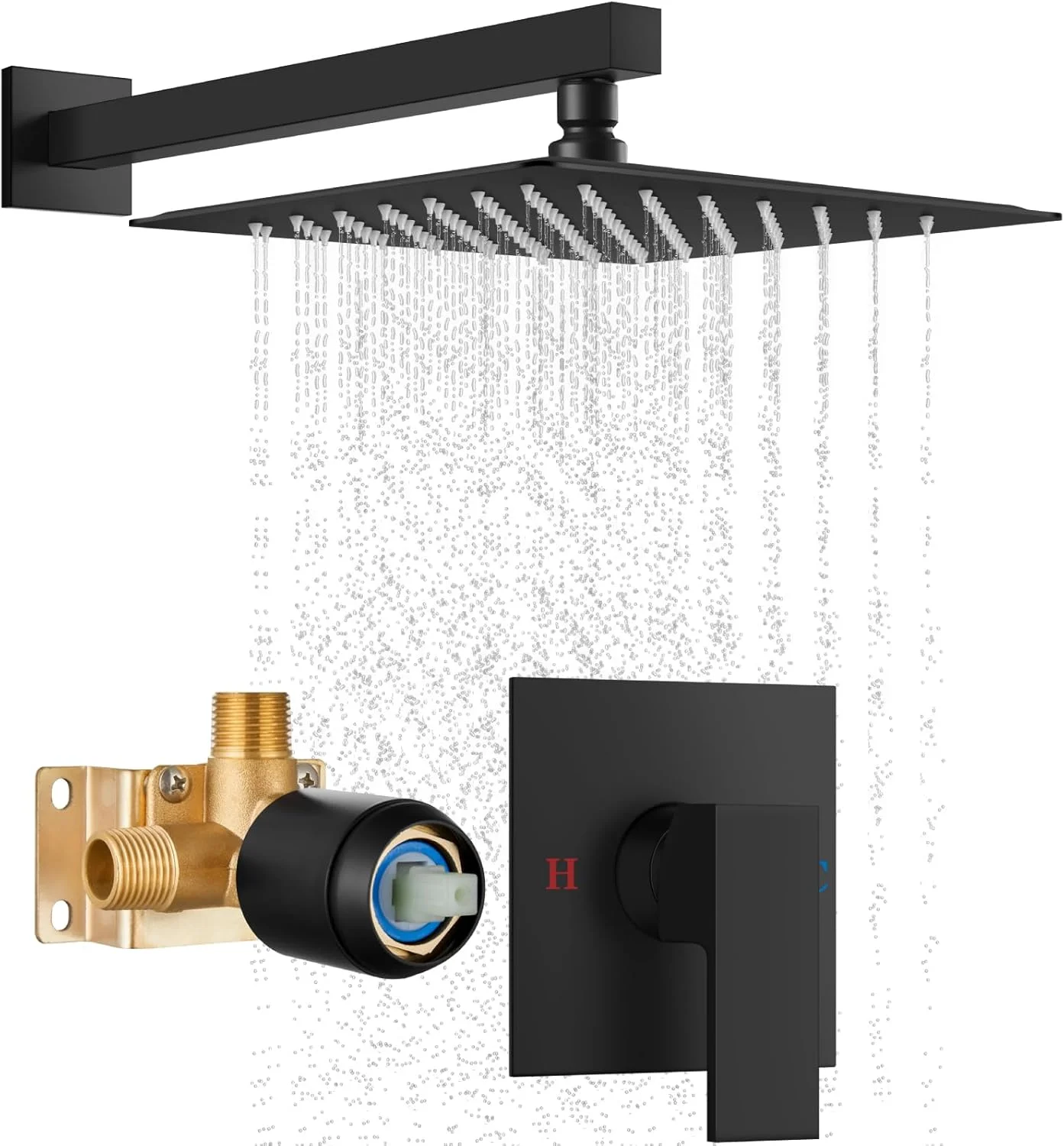 ست شیر دوش حمام دیواری مشکی مات Cinwiny، سایز 10 اینچ، تک کاره، سردوش مربعی بارانی، تک دستگیره، شامل شیرآلات ست شیر دوش حمام دیواری مشکی مات Cinwiny، سایز 10 اینچ، تک کاره، سردوش مربعی بارانی، تک دستگیره، شامل شیرآلات