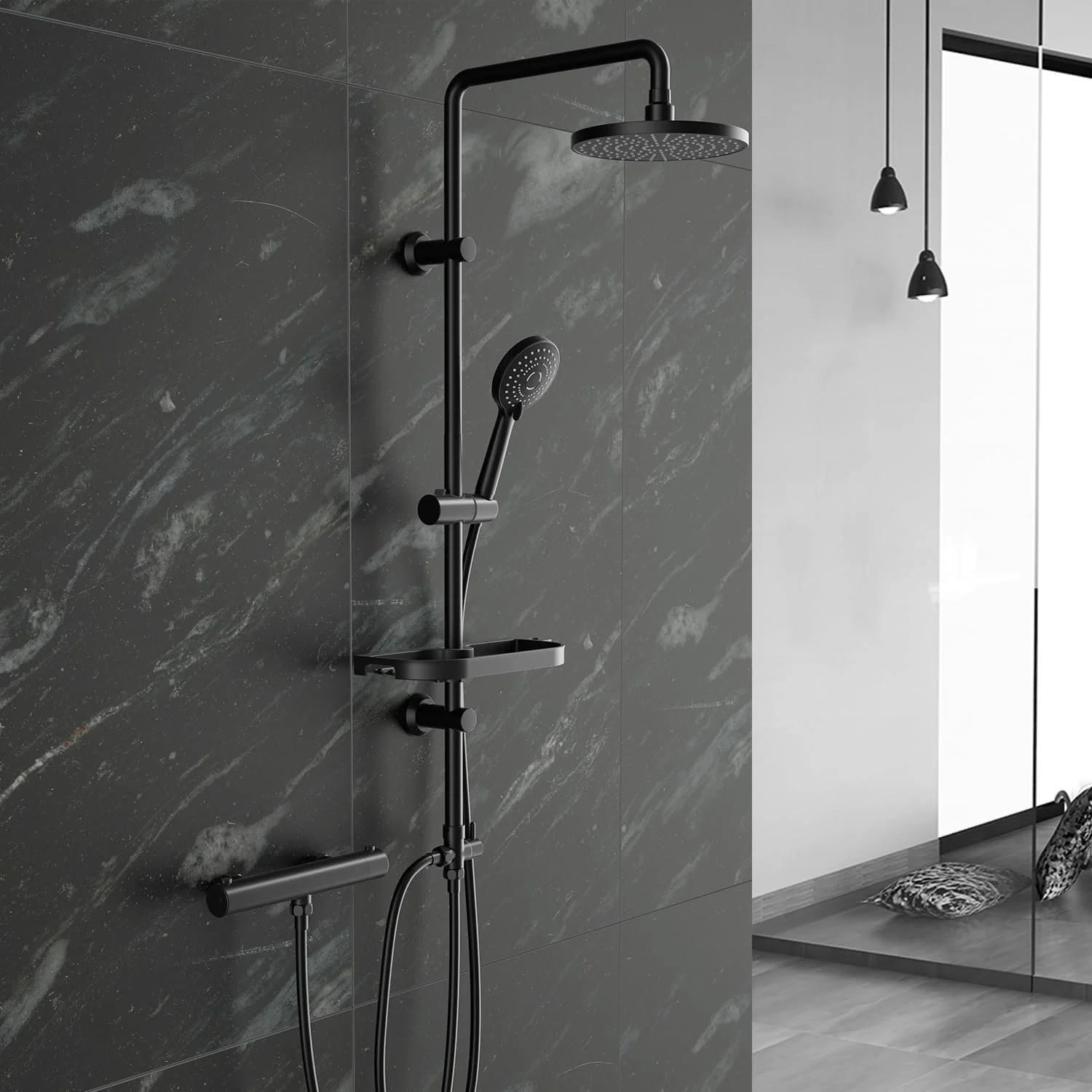 شیر دوش ترموستاتیک گورباخ، شیر حمام اتصال G 1/2 اینچ، شیر دوش با دکمه دمای ثابت هوشمند، مشکی مات شیر دوش ترموستاتیک گورباخ، شیر حمام اتصال G 1/2 اینچ، شیر دوش با دکمه دمای ثابت هوشمند، مشکی مات